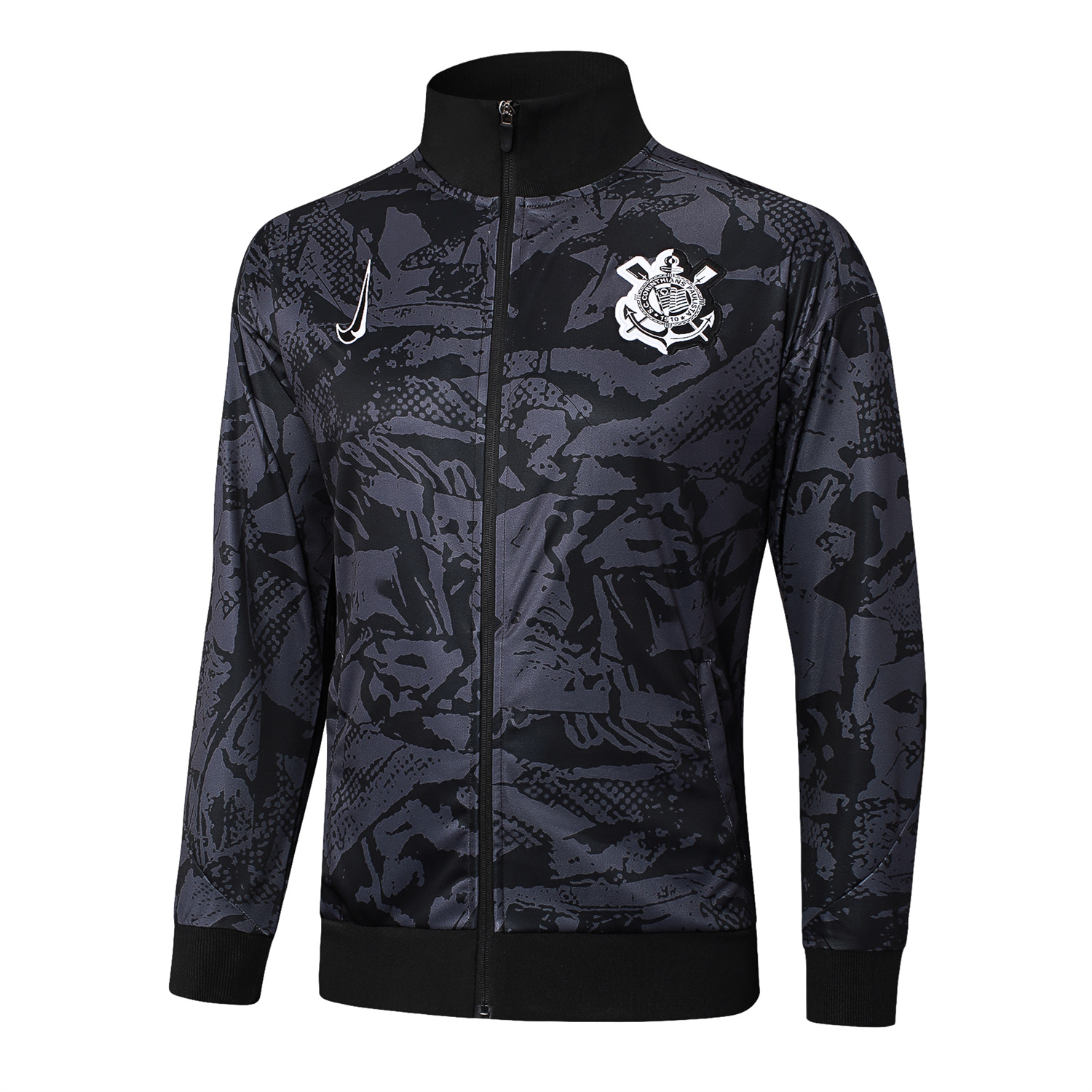 AlphaJersey-Corinthians 25-26 Jacket Training Tracksuit - Black and Gray Pattern Jackets & Black Pants