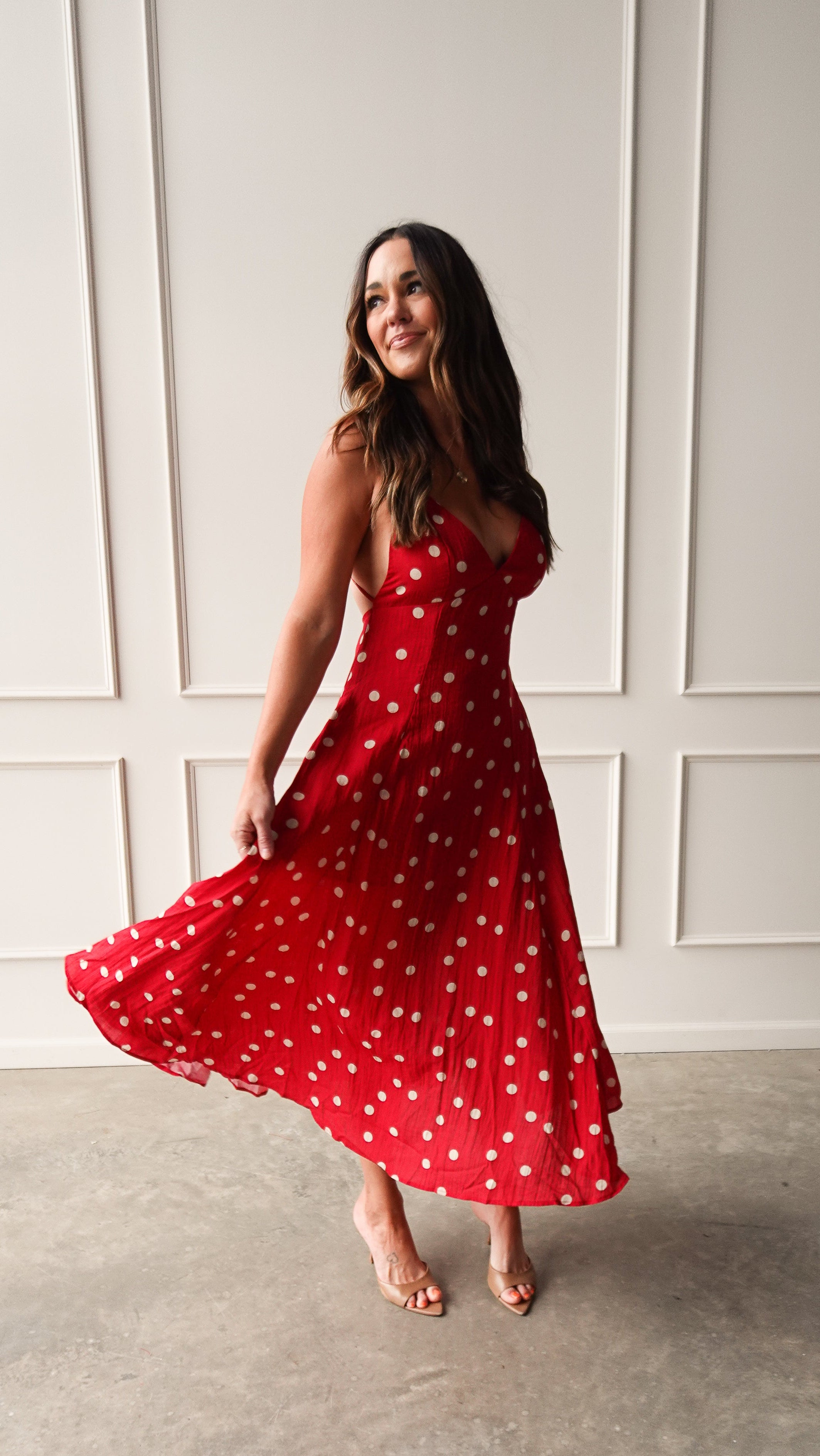 Red Polka Dot Linen Dress | Elegant Women's Fashion by coolavocek