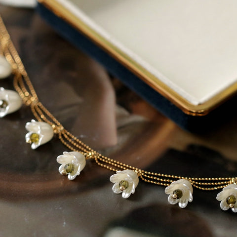 White Translucent Bellflower Necklace real flower jewelry