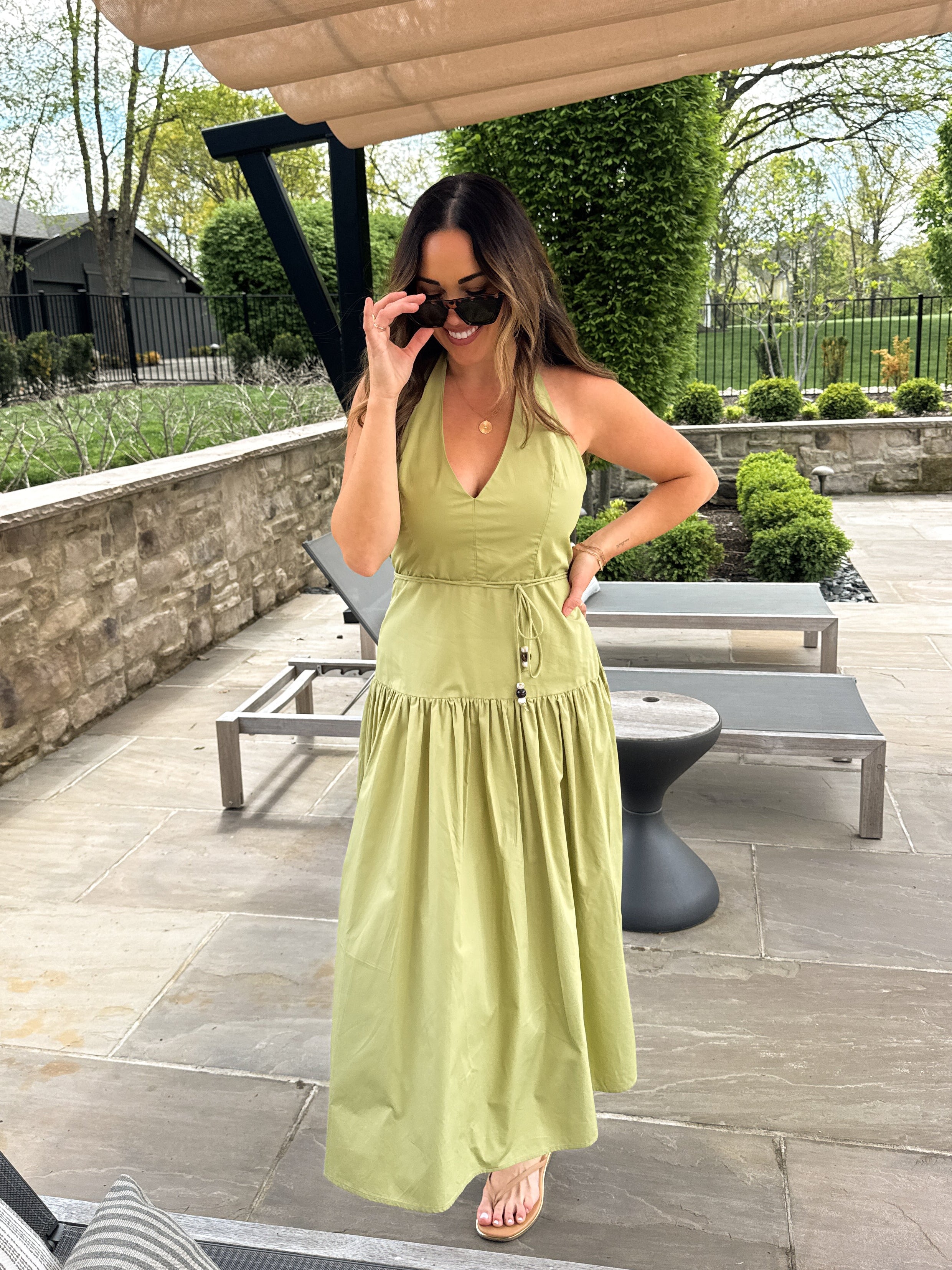 Pistachio Halter Maxi Dress | Elegant Women's Fashion by coolavocek
