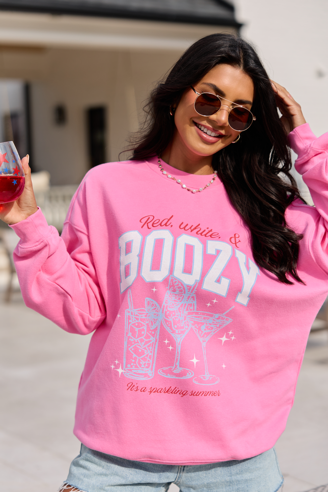 Red, White, & Boozy Pink Graphic Sweatshirt DOORBUSTER | Elegant Women's Fashion by coolavocek