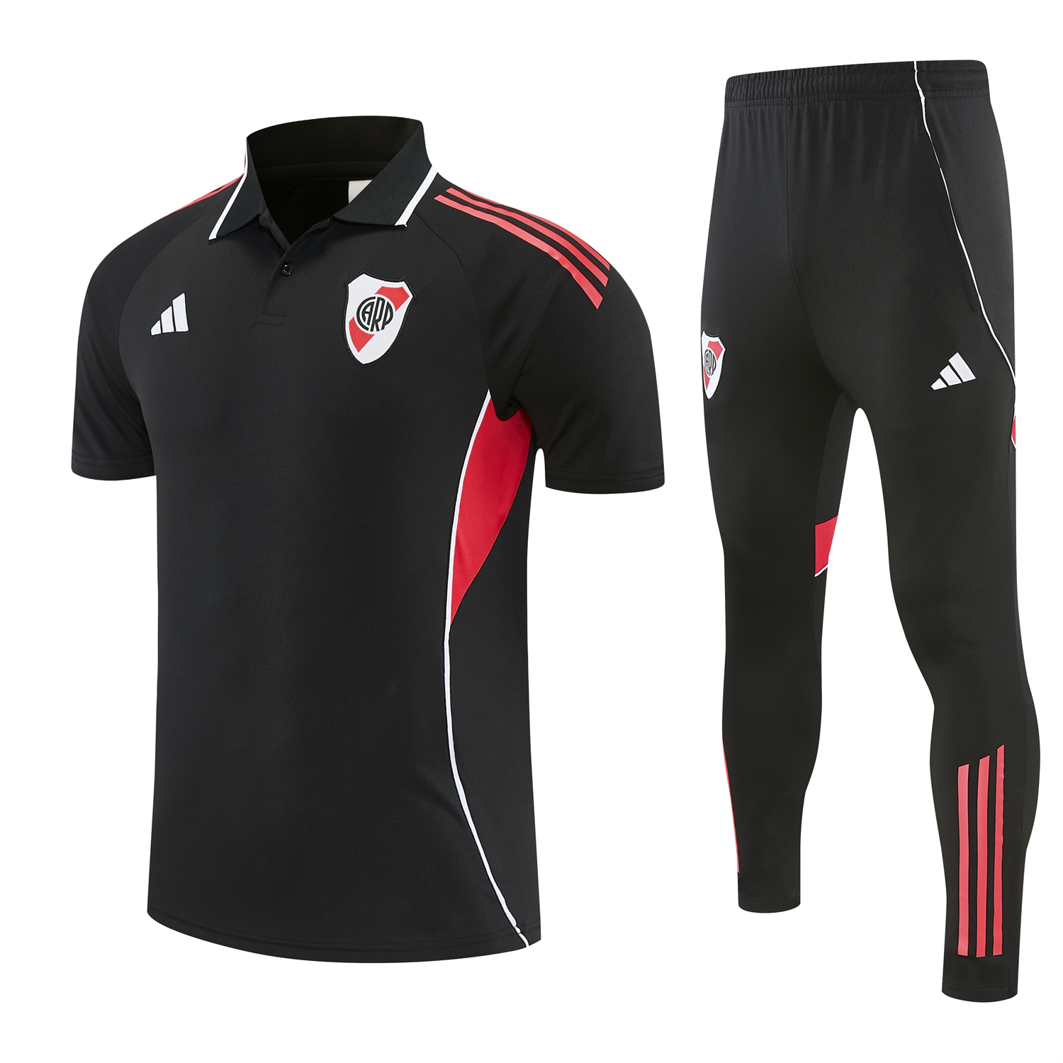 AlphaJersey-River Plate 25-26 POLO Short-Sleeve Training Set - Black Top and Black Pants
