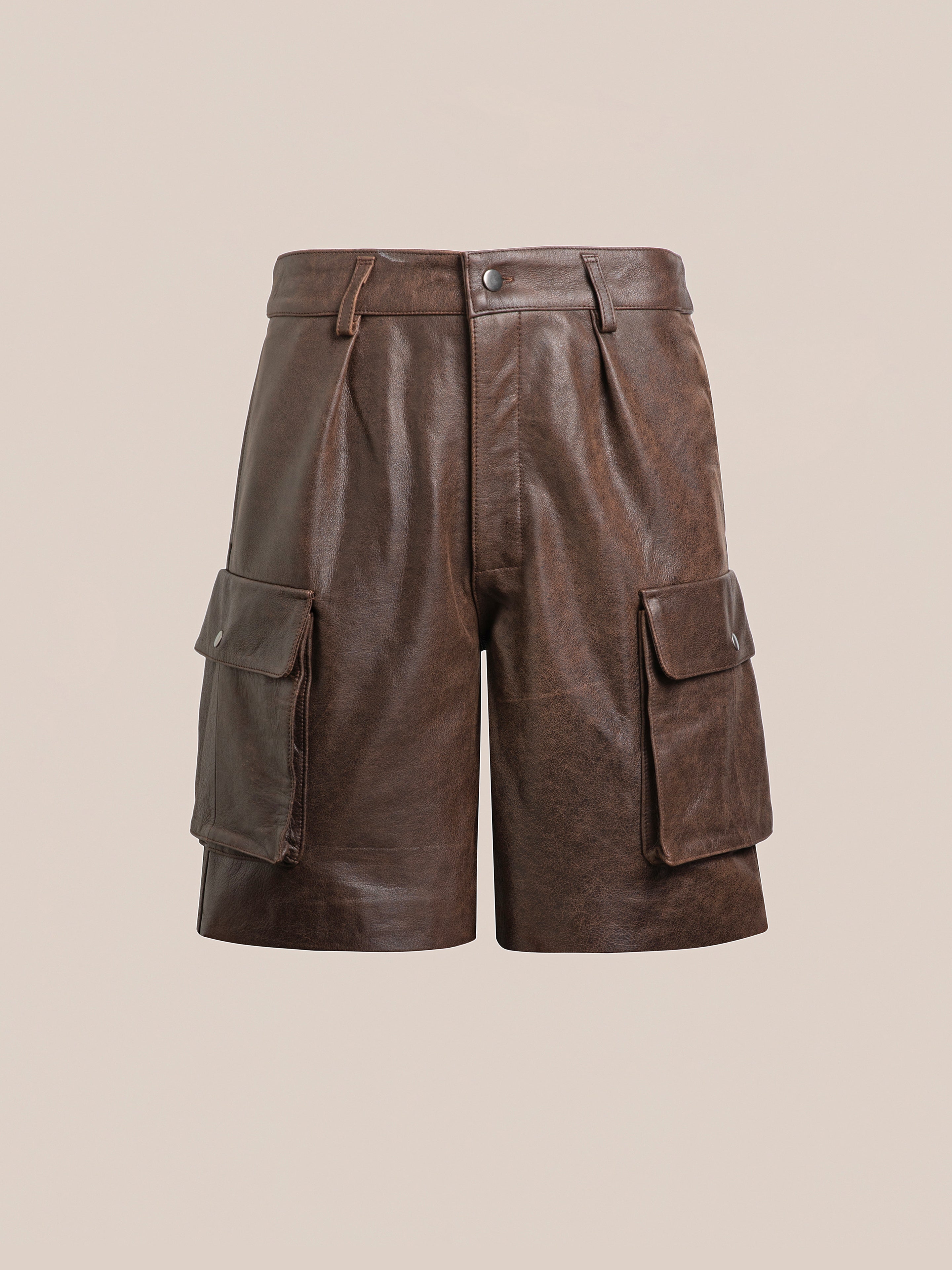 Dusk Distressed Genuine Leather Cargo Shorts | Modern Menswear by yycbvcnbmmnbm