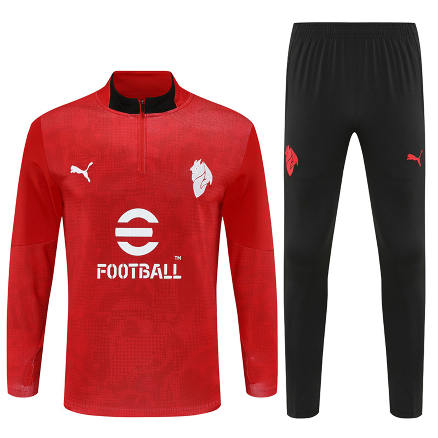 AlphaJersey-AC Milan 25-26 Long Sleeve Training Set - Red Top & Black Pants