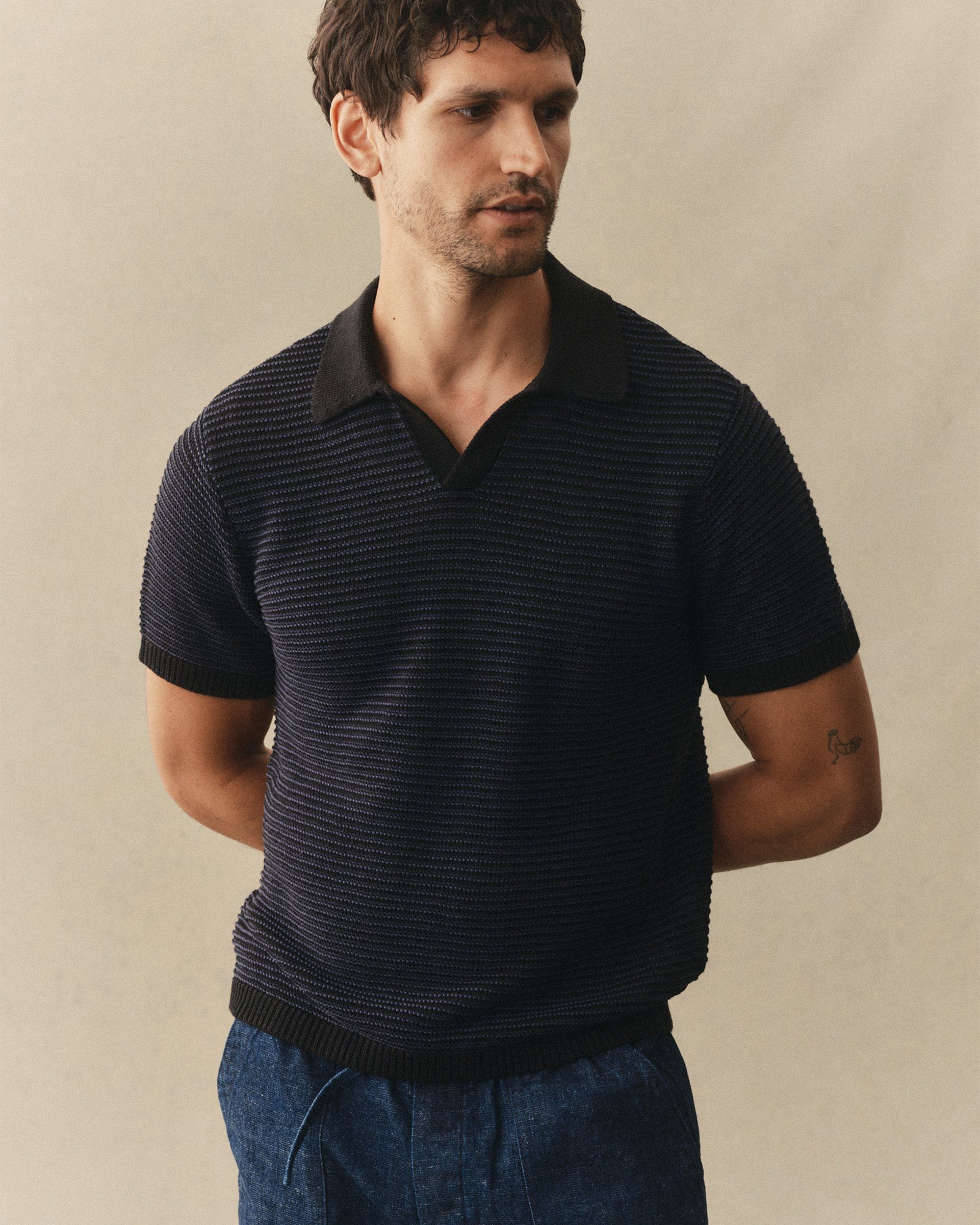 The Valencia Sweater Polo in Coal Stripe | Modern Menswear by yycbvcnbmmnbm