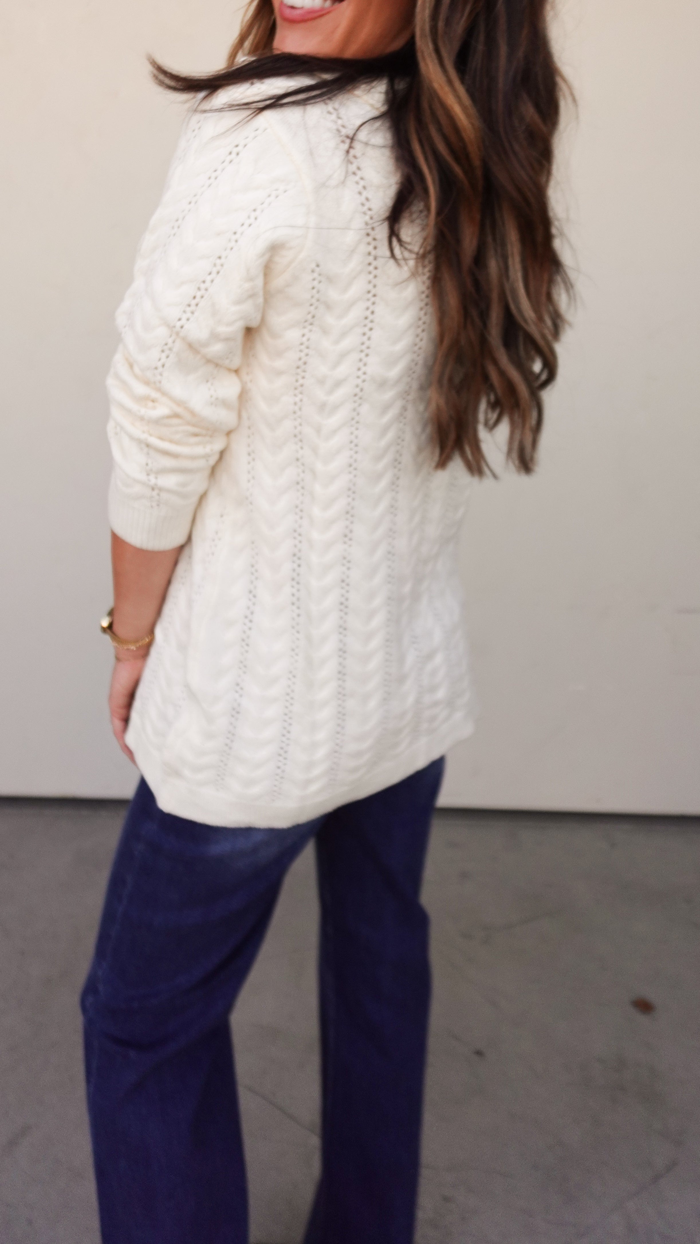 Cream Cableknit Lace Up Sweater | Elegant Women's Fashion by coolavocek