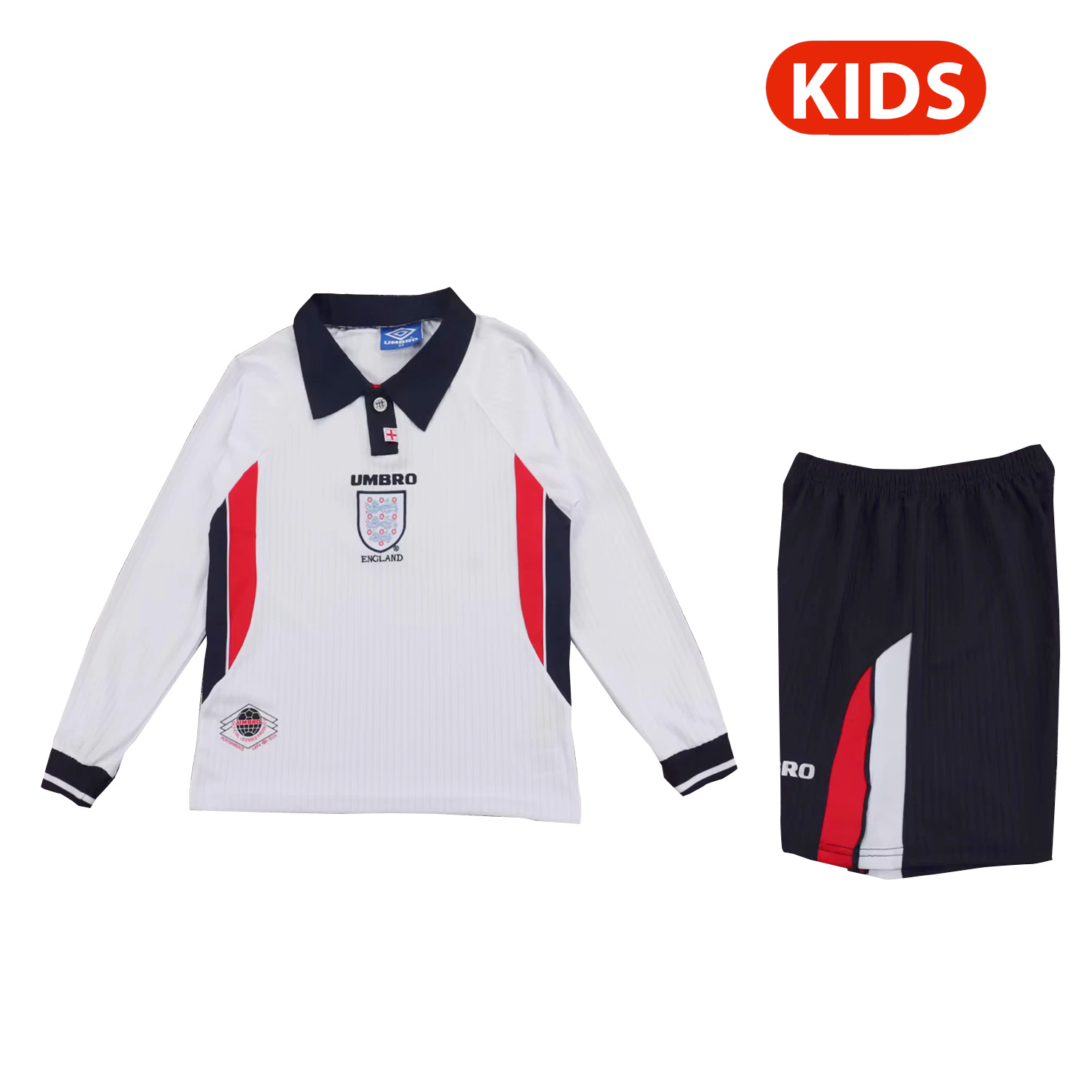 AlphaJersey-Retro England 1998 Home Long Sleeves Kids Kit