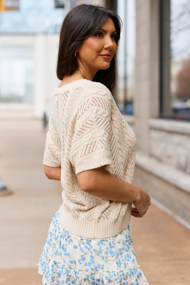 Sophia Short Sleeve Cable Knit Cardigan | Elegant Women's Fashion by coolavocek