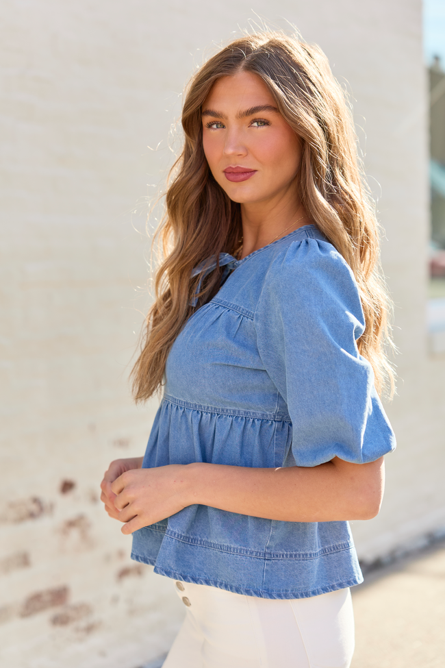 Elle Tiered Chambray Top | Elegant Women's Fashion by coolavocek