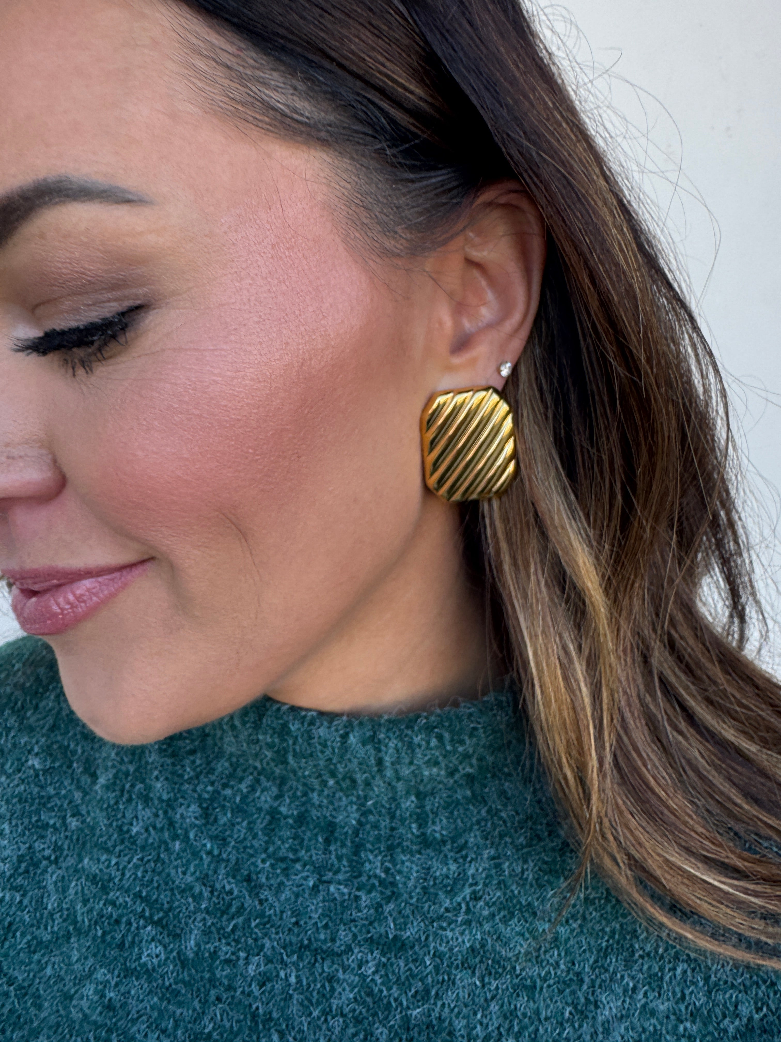 Gold Ribbed Statement Earrings | Elegant Women's Fashion by coolavocek