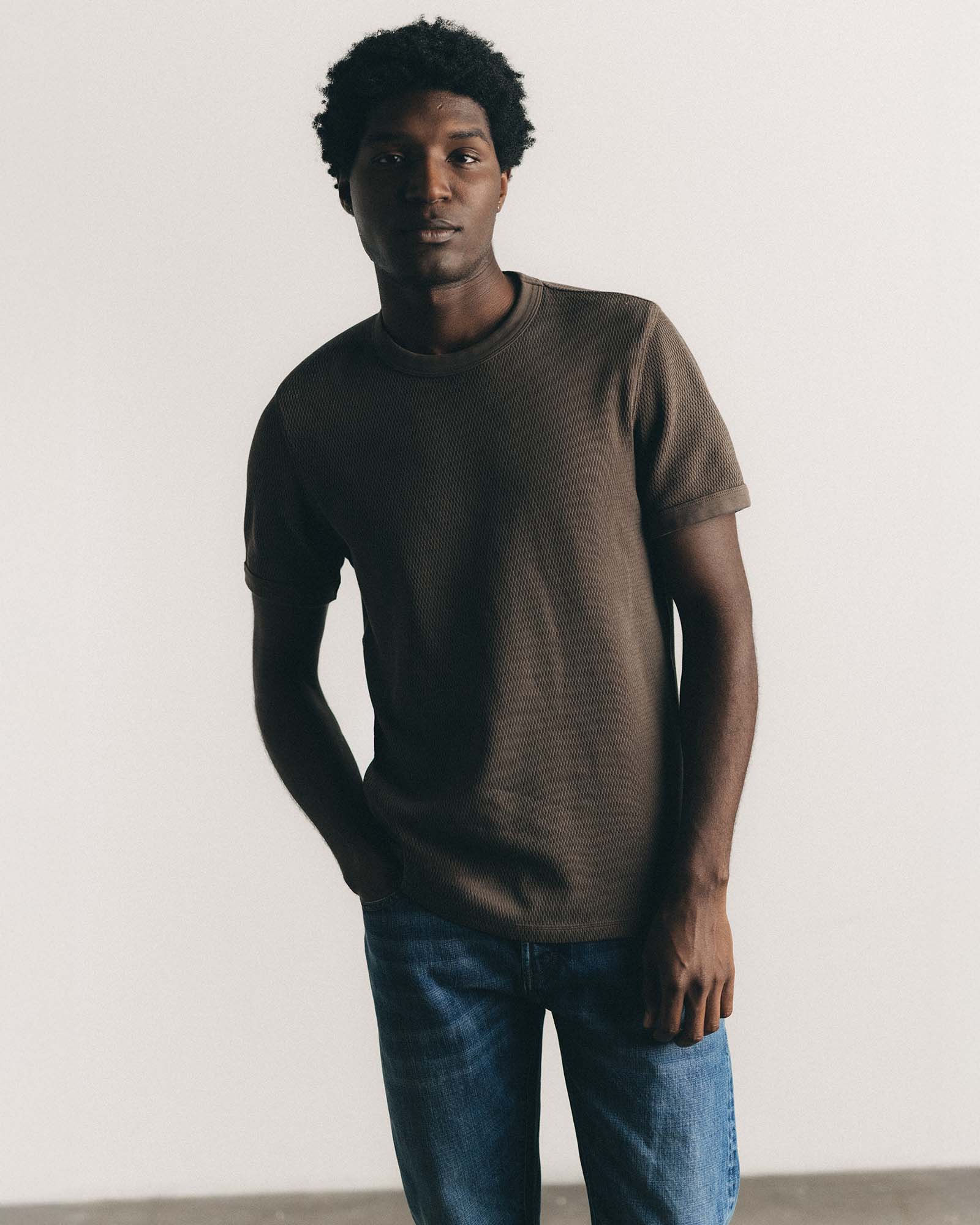 The Organic Cotton Short Sleeve Crew in Fatigue Olive Waffle | Modern Menswear by yycbvcnbmmnbm