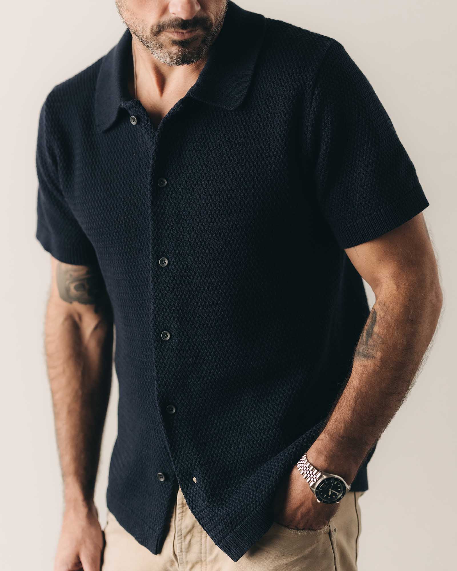 The Button Down Polo in Dark Navy Crochet | Modern Menswear by yycbvcnbmmnbm