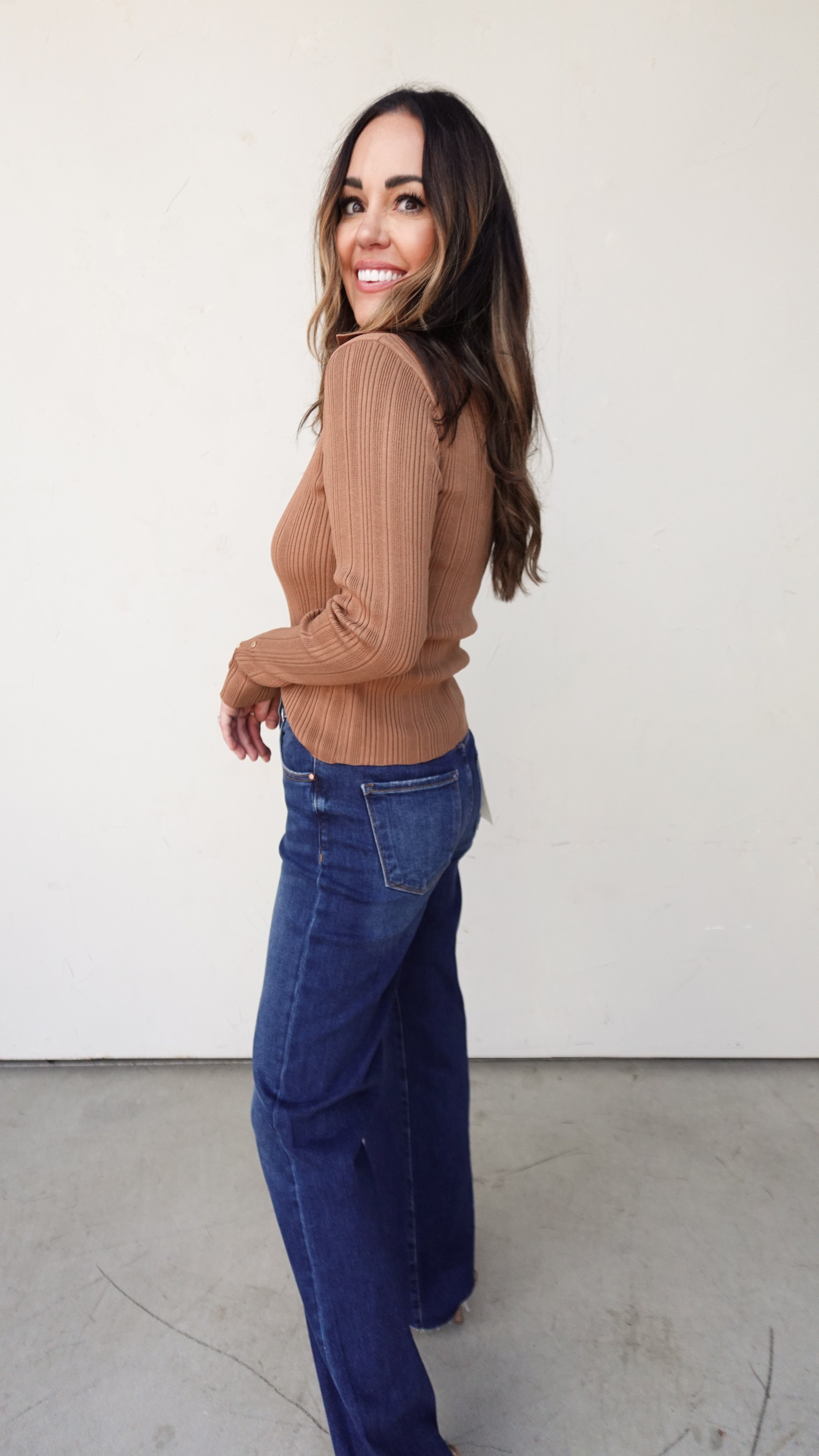 Soft Brown Knit Collared Top | Elegant Women's Fashion by coolavocek