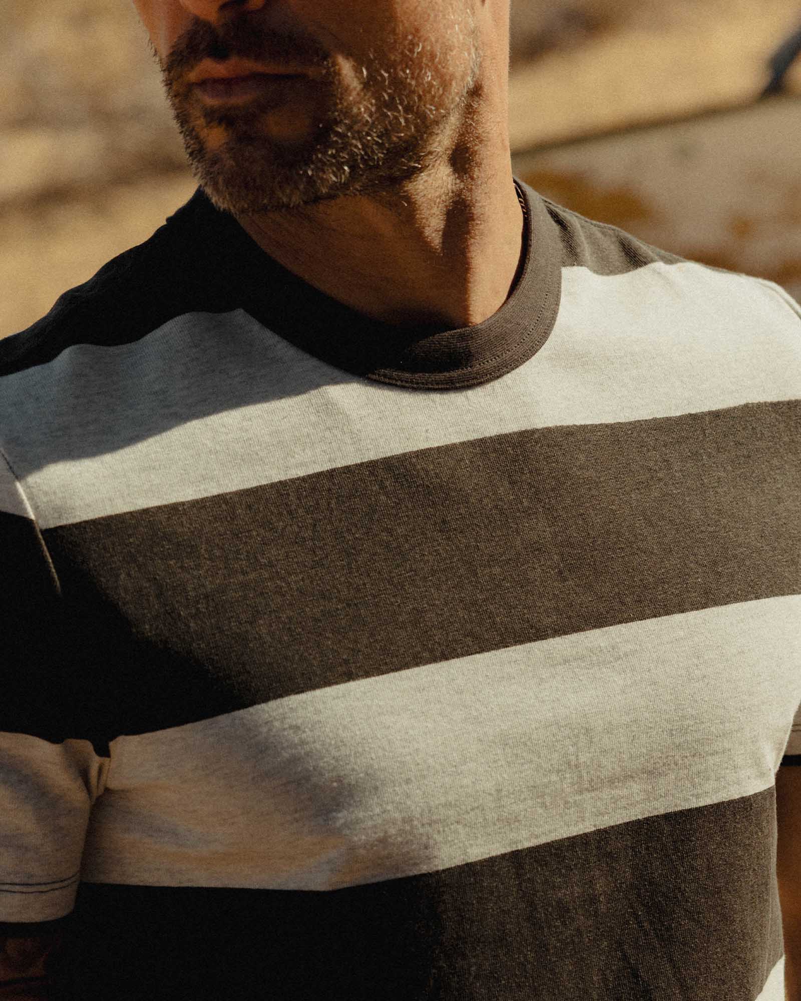 The Organic Cotton Shop Tee in Faded Black Stripe | Modern Menswear by yycbvcnbmmnbm