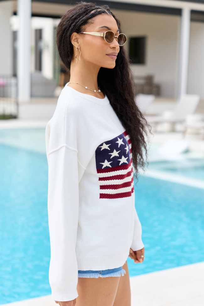 Home Of The Free Ivory Textured Flag Sweater DOORBUSTER | Elegant Women's Fashion by coolavocek