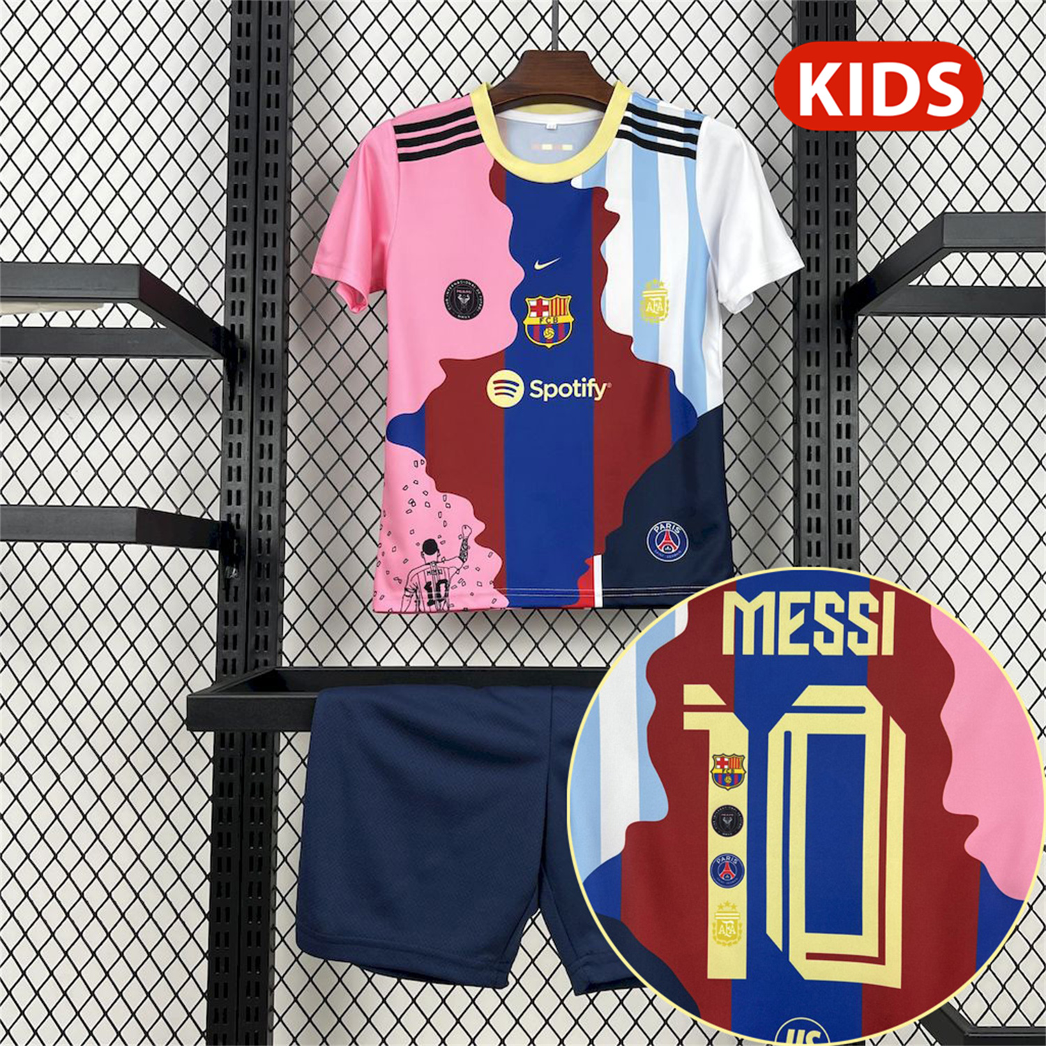 AlphaJersey-Messi Career Commemorative Kids Kit with Messi #10 - Barcelona Argentina Paris Saint-Germain PSG INT M.A.M
