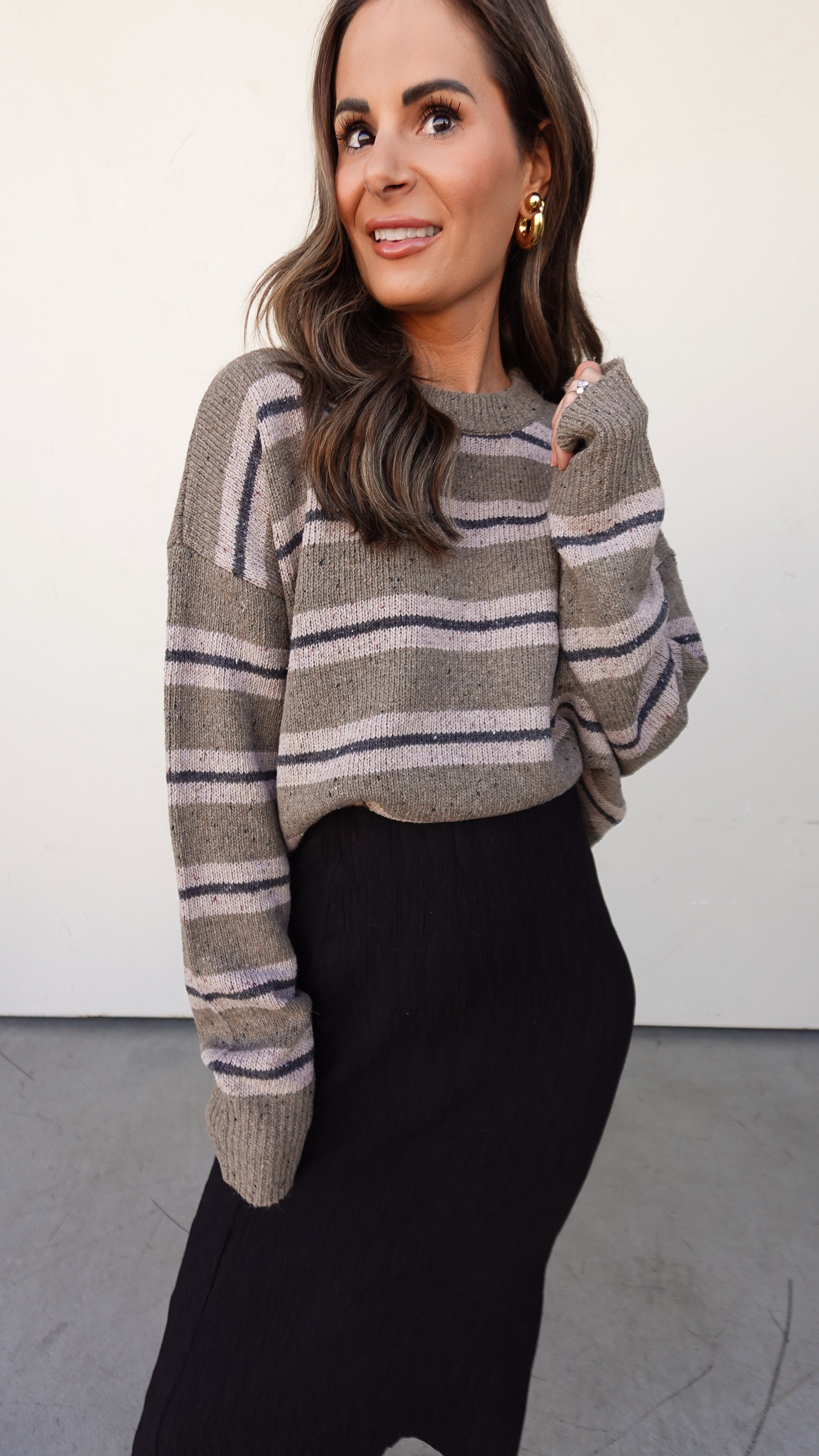 Chesnut Striped Crewneck Sweater | Elegant Women's Fashion by coolavocek