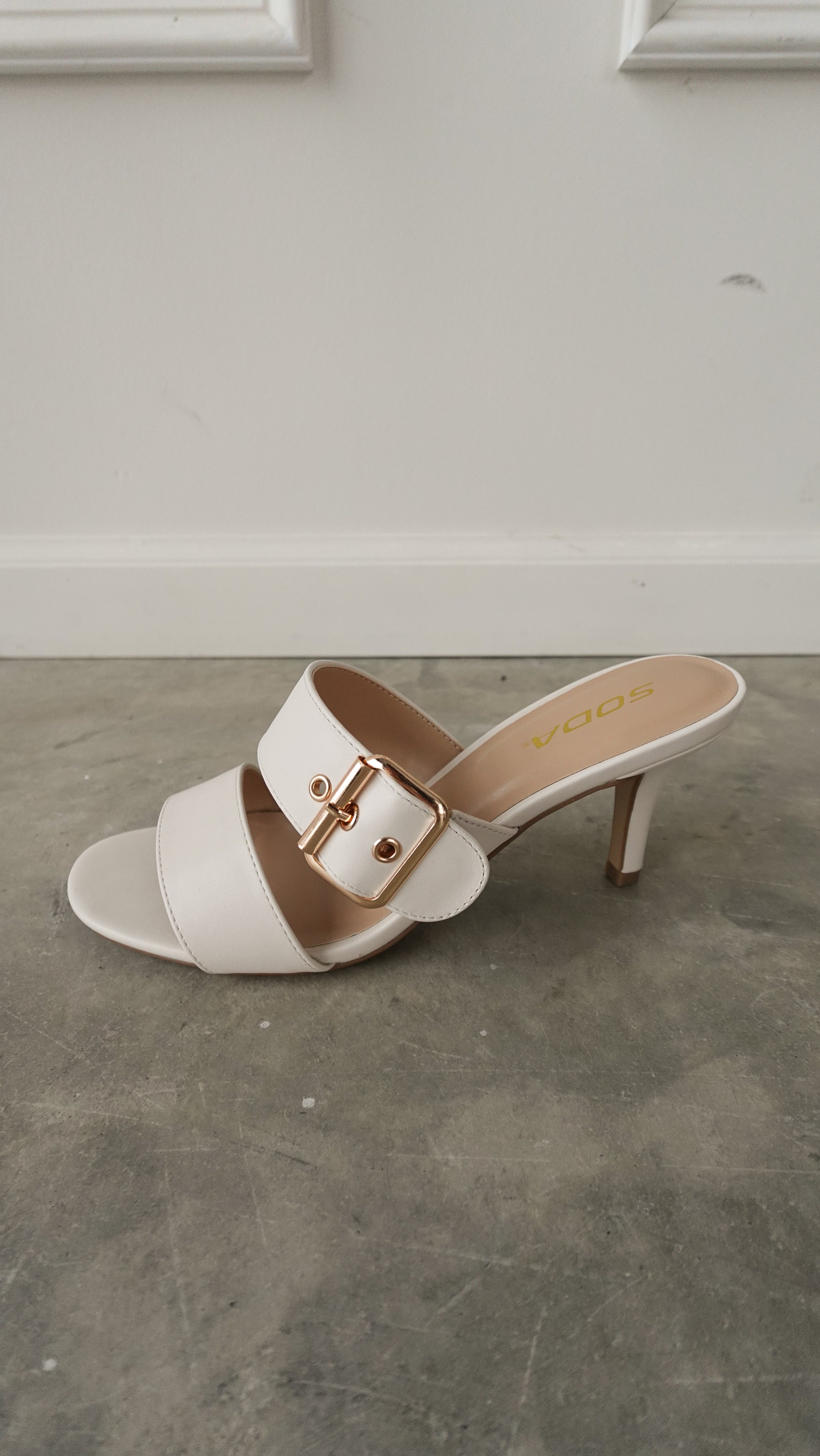 Ivory Kitten Heel with Gold Buckle | Elegant Women's Fashion by coolavocek