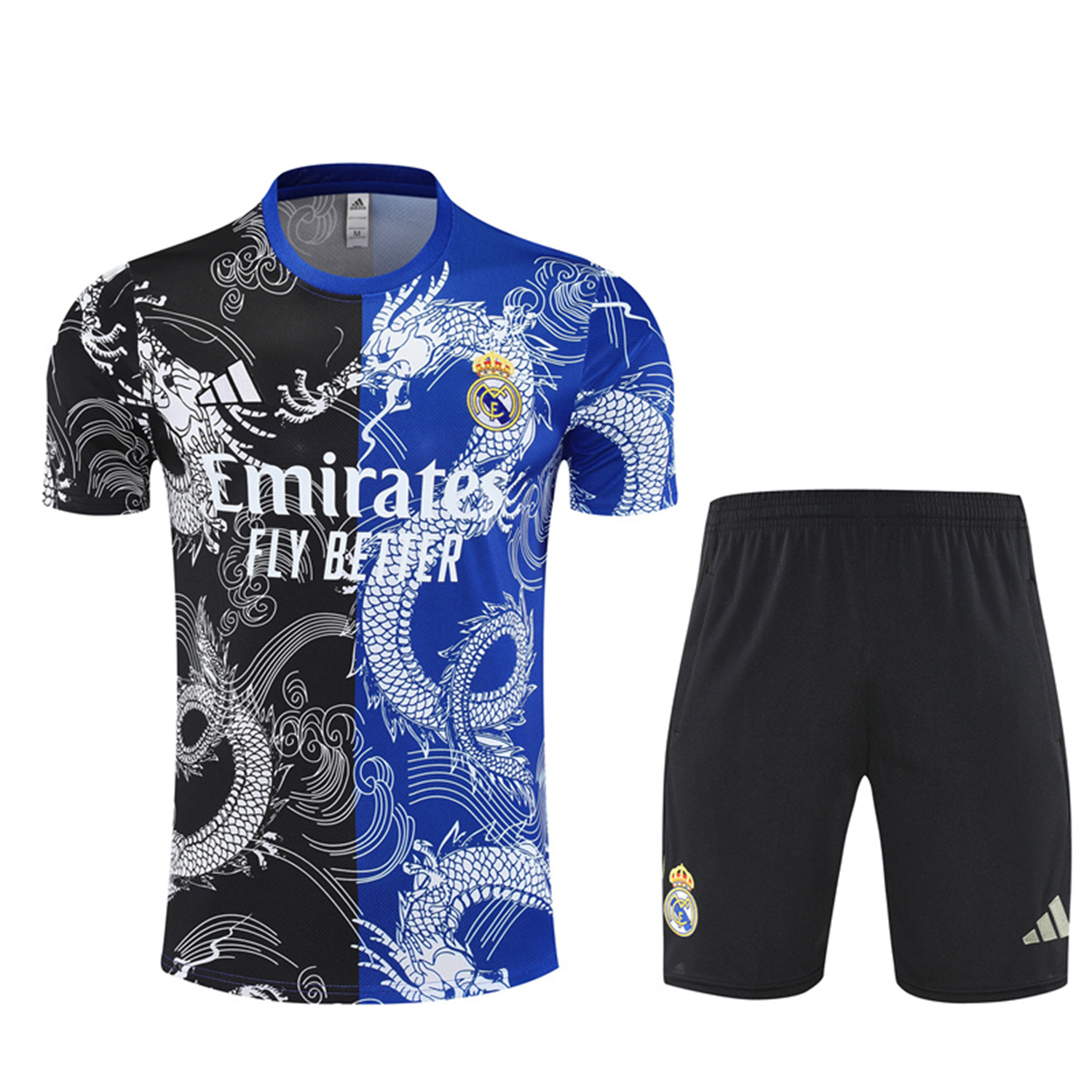 AlphaJersey-Real Madrid 25-26 Short-Sleeve Training Set - Blue Black Dragon Top & Black Shorts