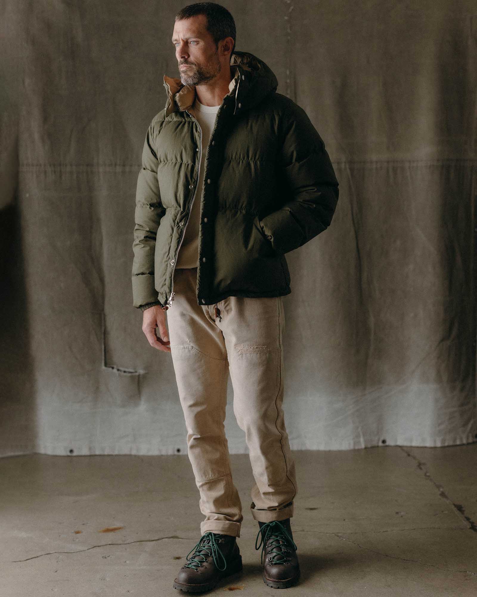 The Down Sweater in Olive Waxed Ripstop | Modern Menswear by yycbvcnbmmnbm