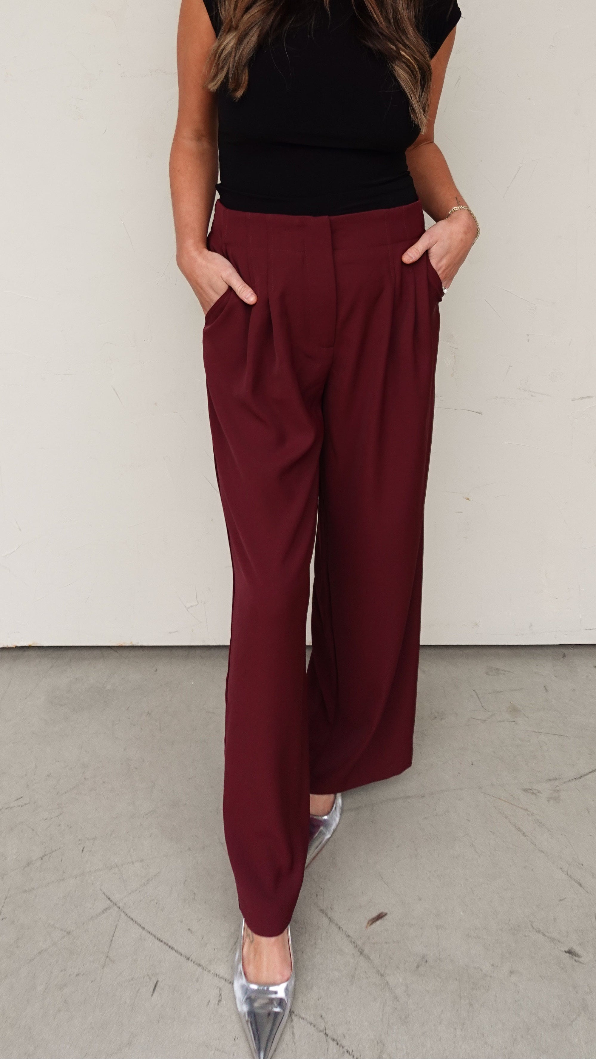 Wide Leg Trouser - Burgundy | Elegant Women's Fashion by coolavocek