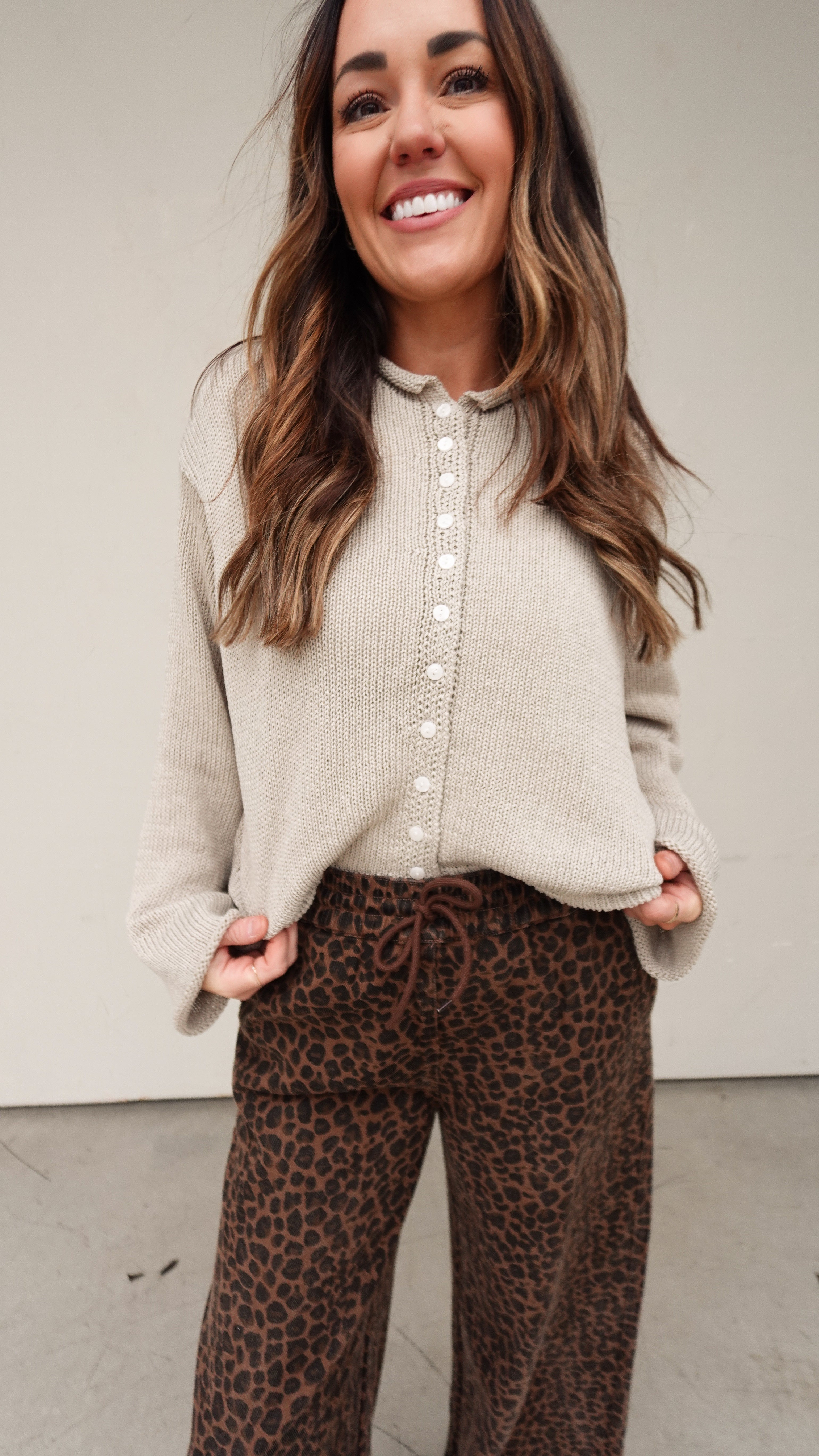 Lightweight Button-Front Cardigan - Stone | Elegant Women's Fashion by coolavocek