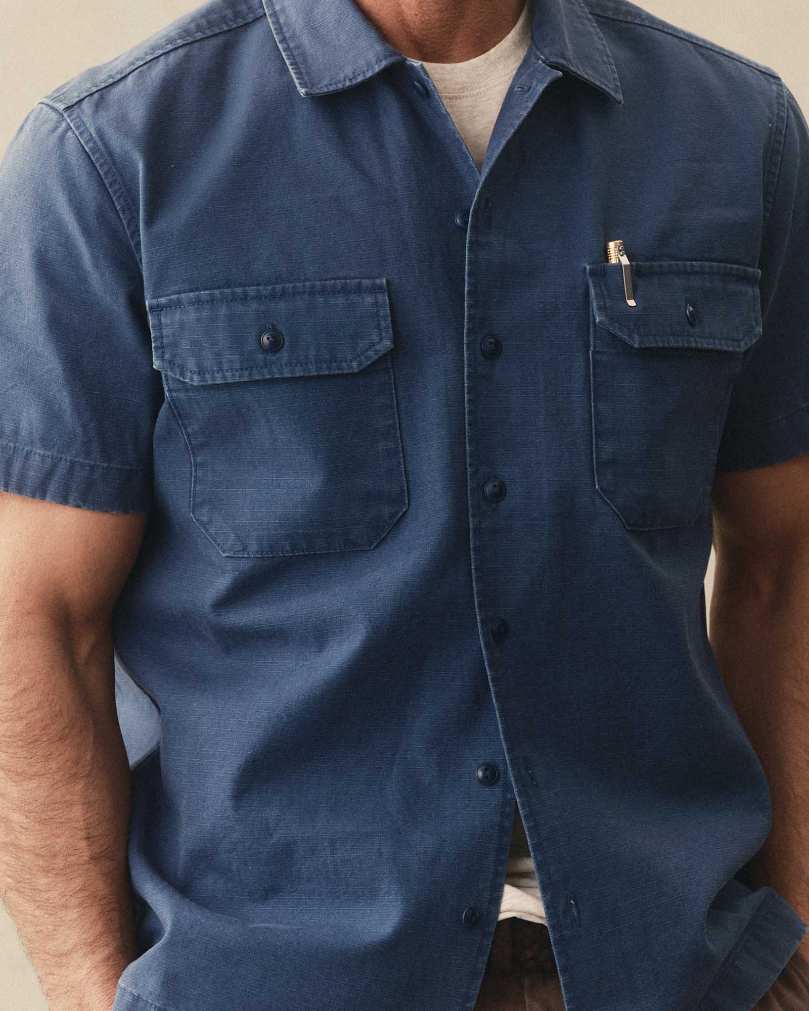 The Short Sleeve Mechanic Shirt in Atlantic Ripstop | Modern Menswear by yycbvcnbmmnbm
