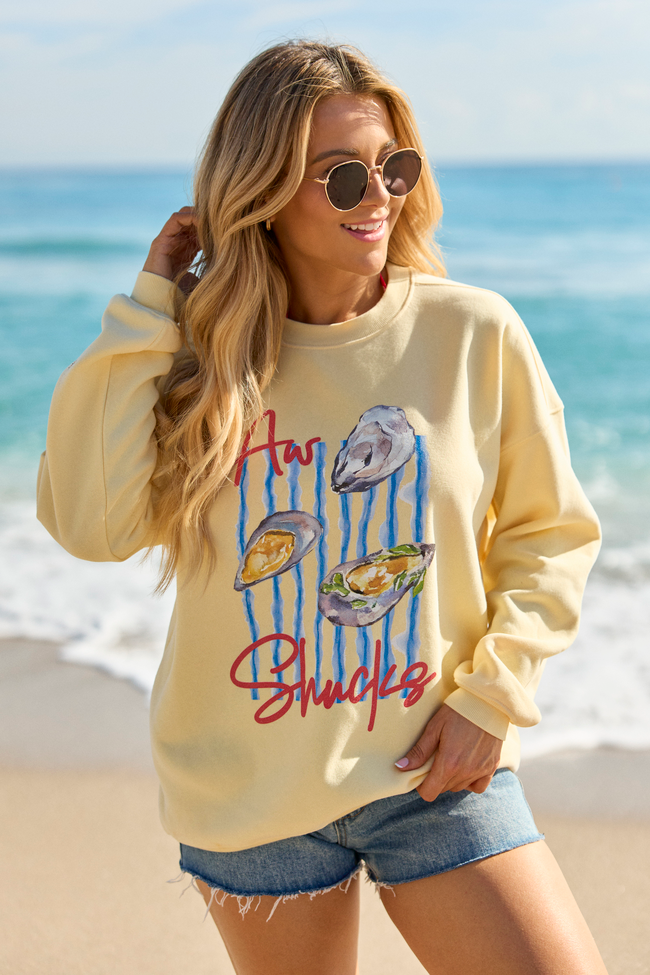 Aw Shucks Yellow Graphic Sweatshirt | Elegant Women's Fashion by coolavocek