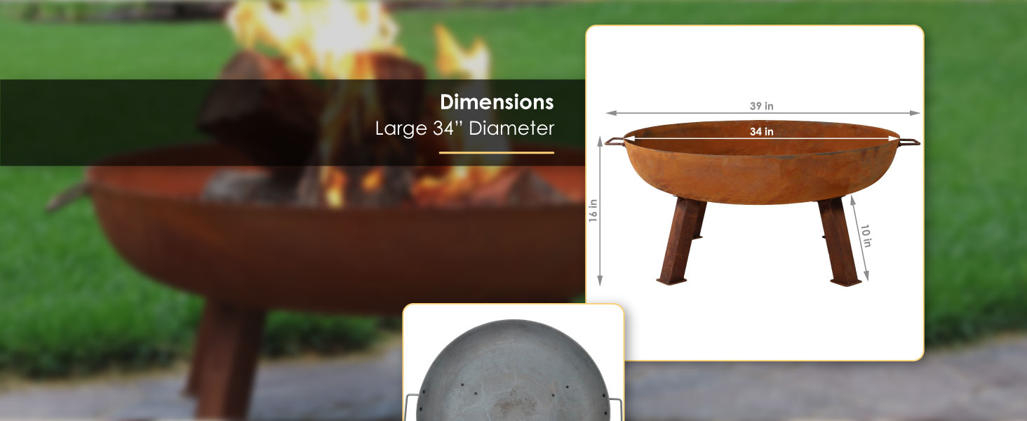 34" Rustic Cast Iron Wood-Burning Fire Pit