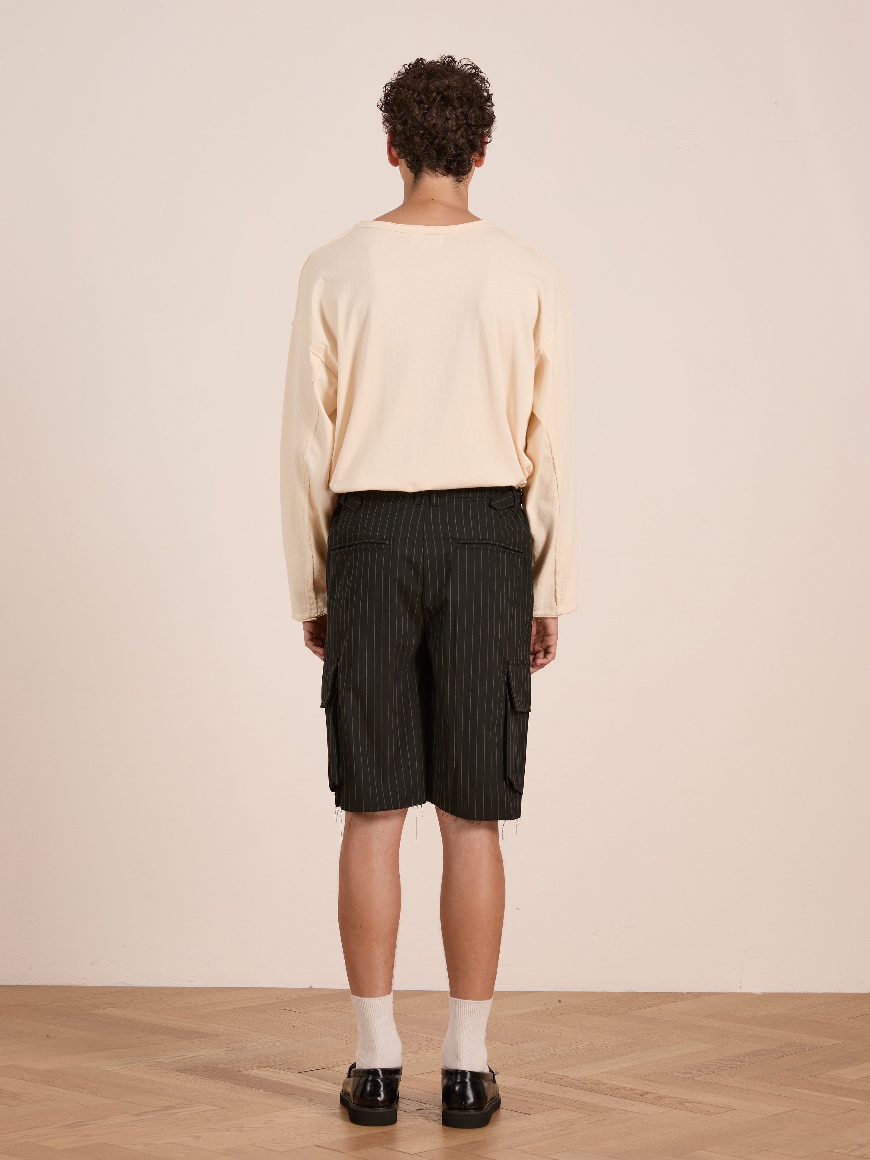 Hava Pinstripe Pleated Cargo Trouser Shorts | Modern Menswear by yycbvcnbmmnbm