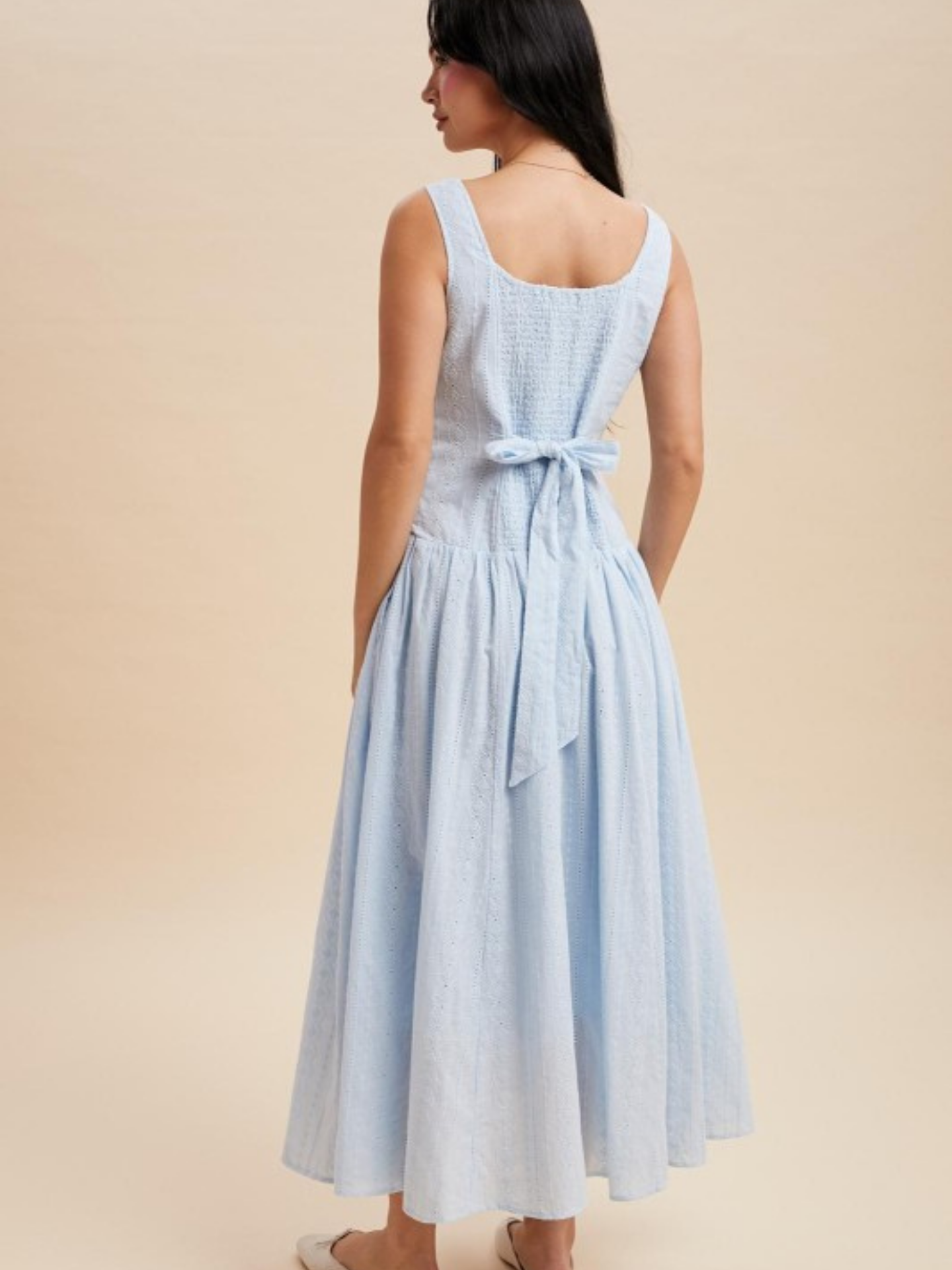 Blue Eyelet Drop Waist Maxi Dress | Elegant Women's Fashion by coolavocek