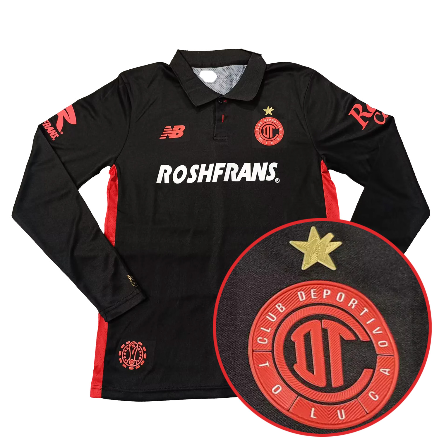 AlphaJersey-Toluca 25-26 Third Black Long Sleeves Jersey with Star - Player Version