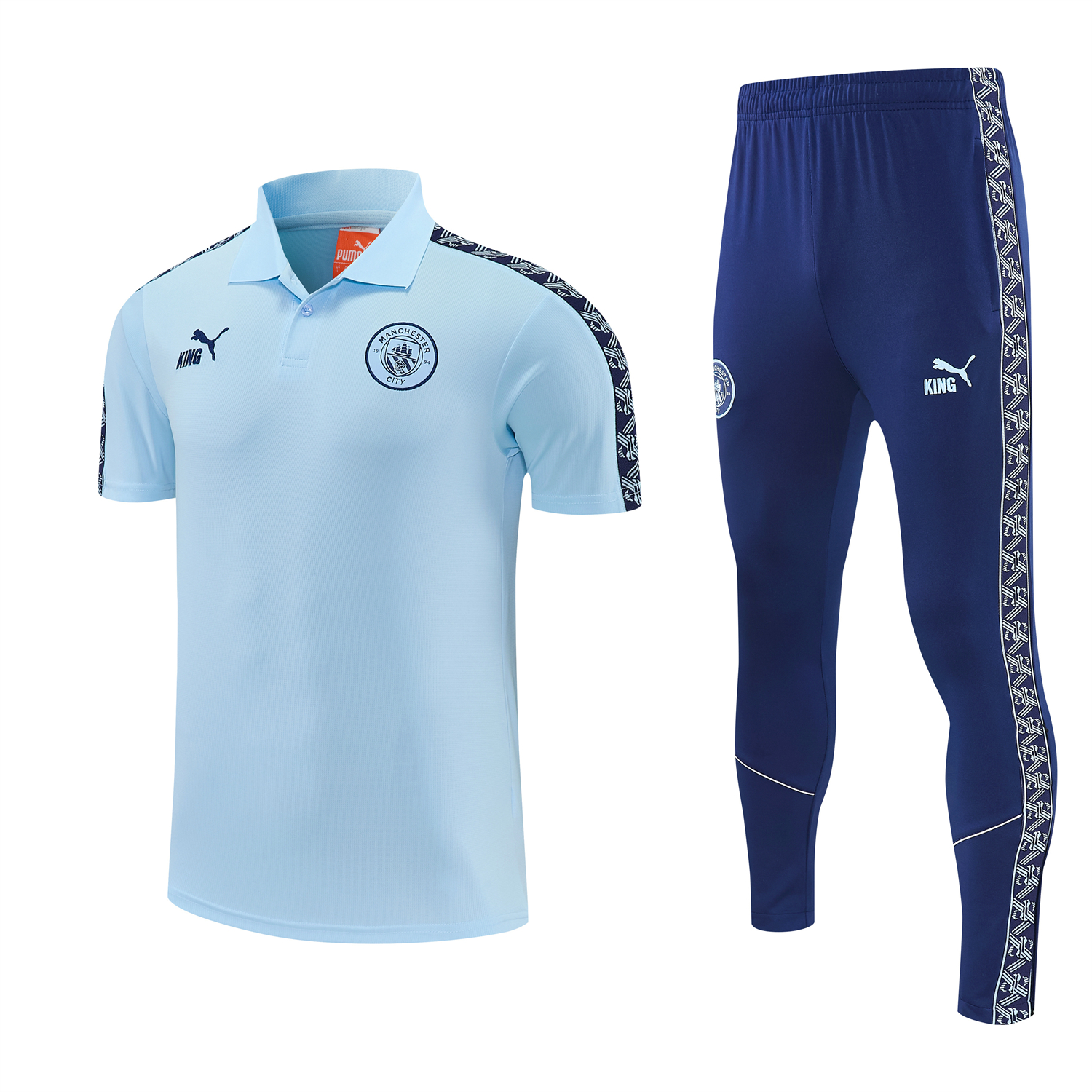 AlphaJersey-Manchester City 25-26 POLO Short-Sleeve Training Set - Light Blue Top and Dark Blue Pants