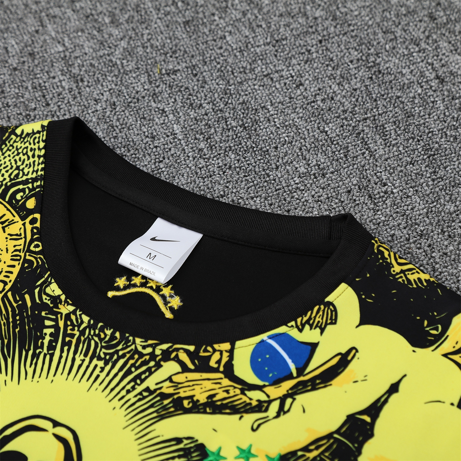 AlphaJersey-Brazil 25-26 Yellow Jesus Statue Short-Sleeve Training Set - Yellow Top & Black Shorts