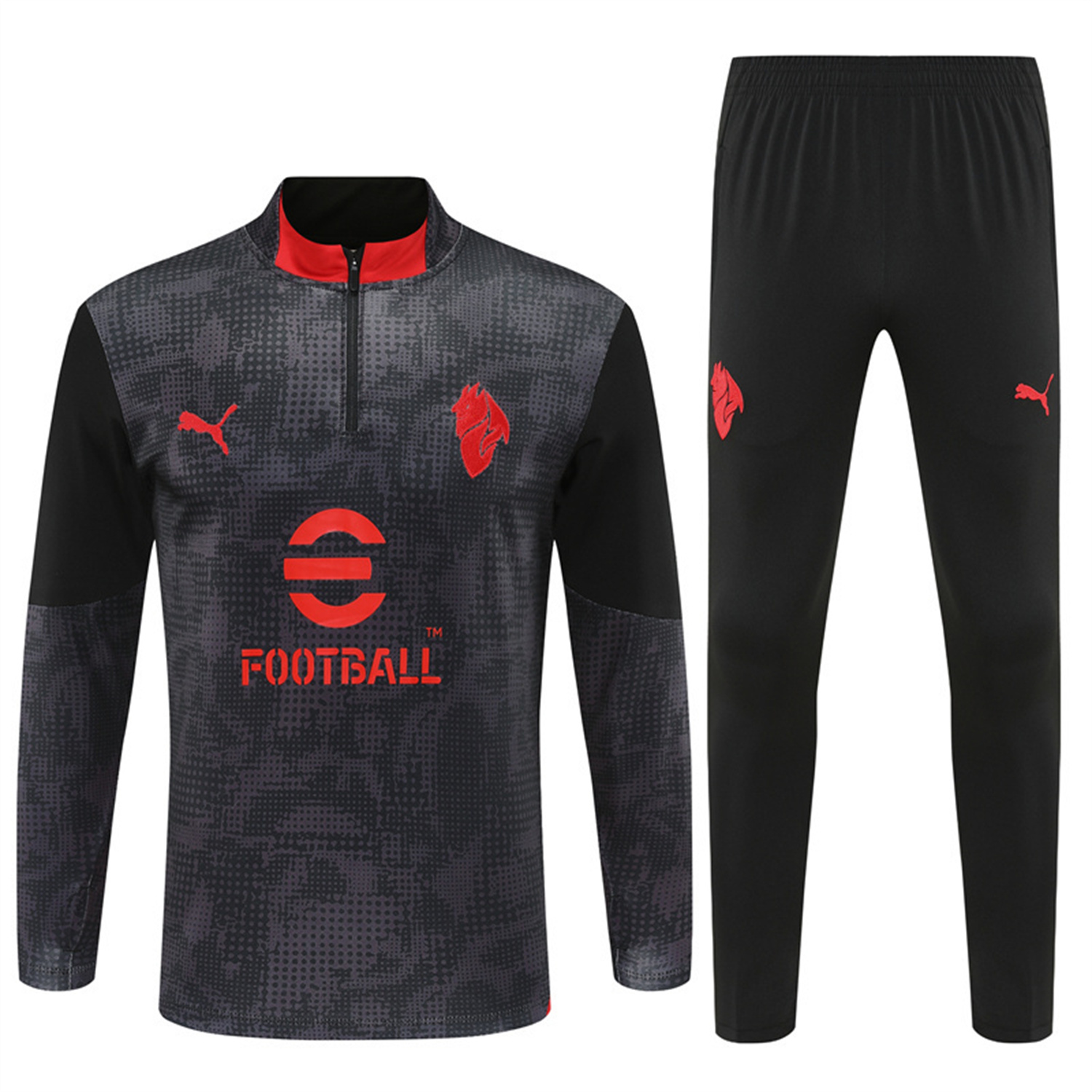 AlphaJersey-AC Milan 25-26 Long Sleeve Training Set - Black Top & Black Pants
