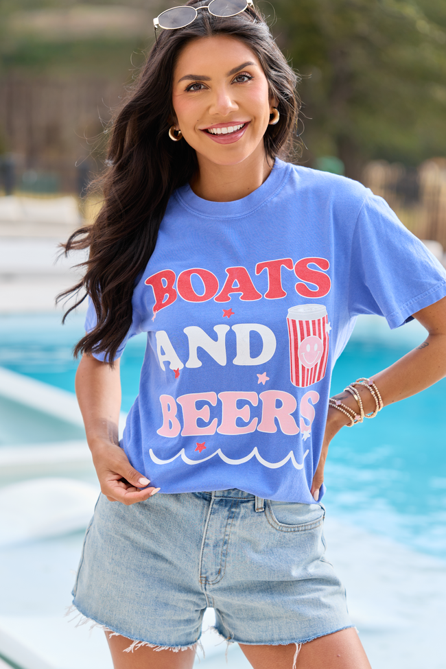 Boats And Beers Blue Graphic Tee DOORBUSTER | Elegant Women's Fashion by coolavocek