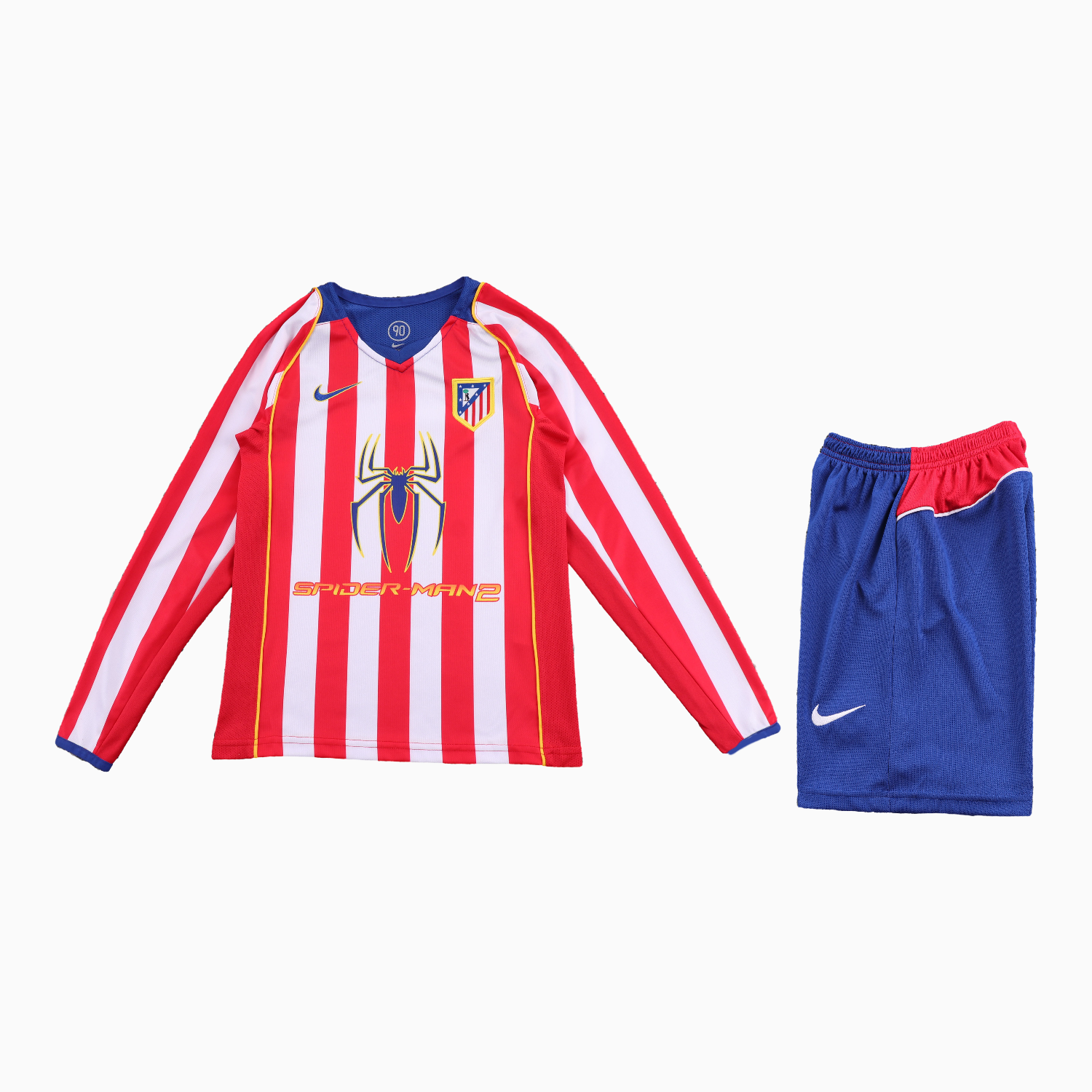 AlphaJersey-Retro Atletico Madrid 2004-05 Home S.p.i.d.e.r M.a.n Special Long Sleeves Kids Kit