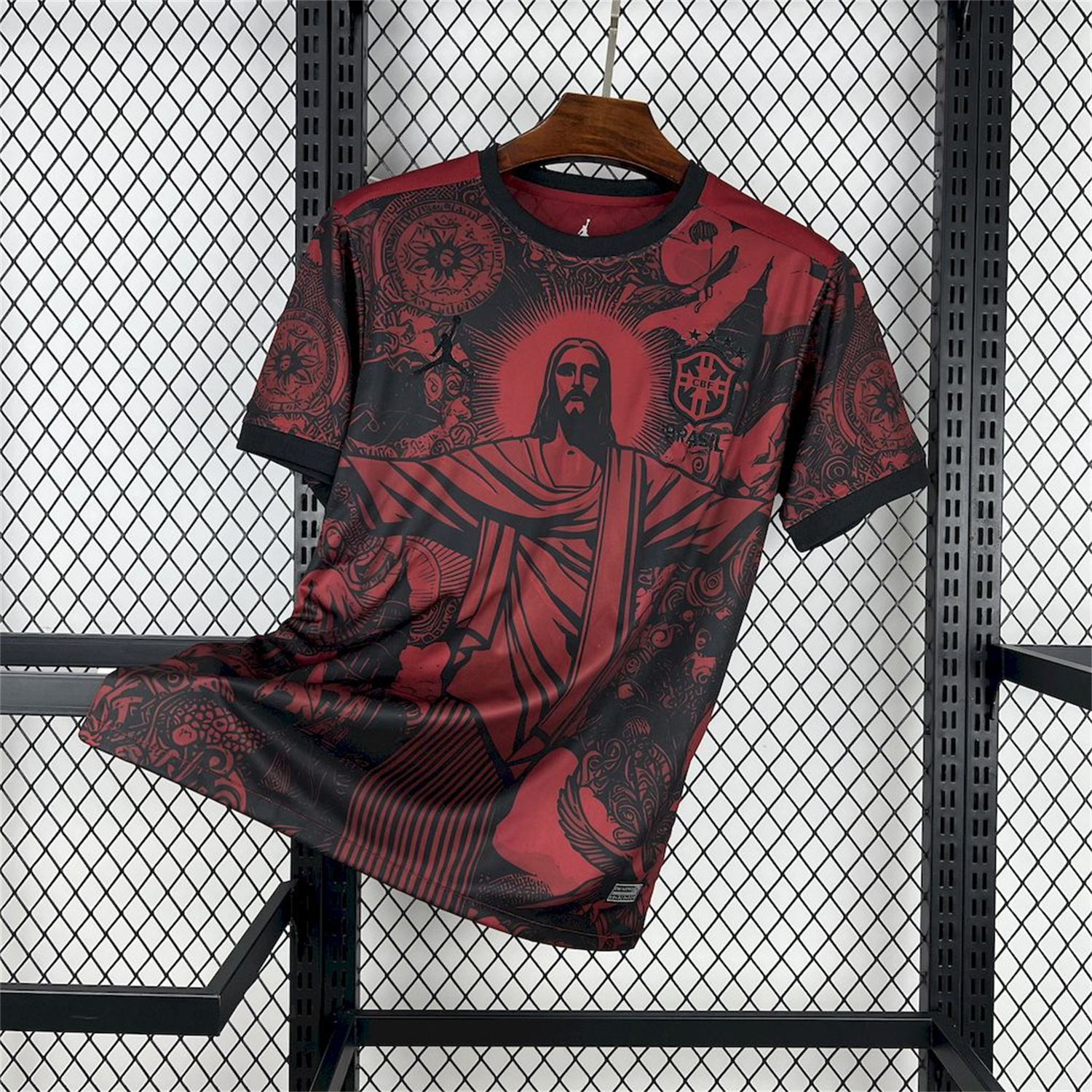 AlphaJersey-Brazil 25-26 Jordan Black Jesus Statue Red Special Jersey - Fans Version