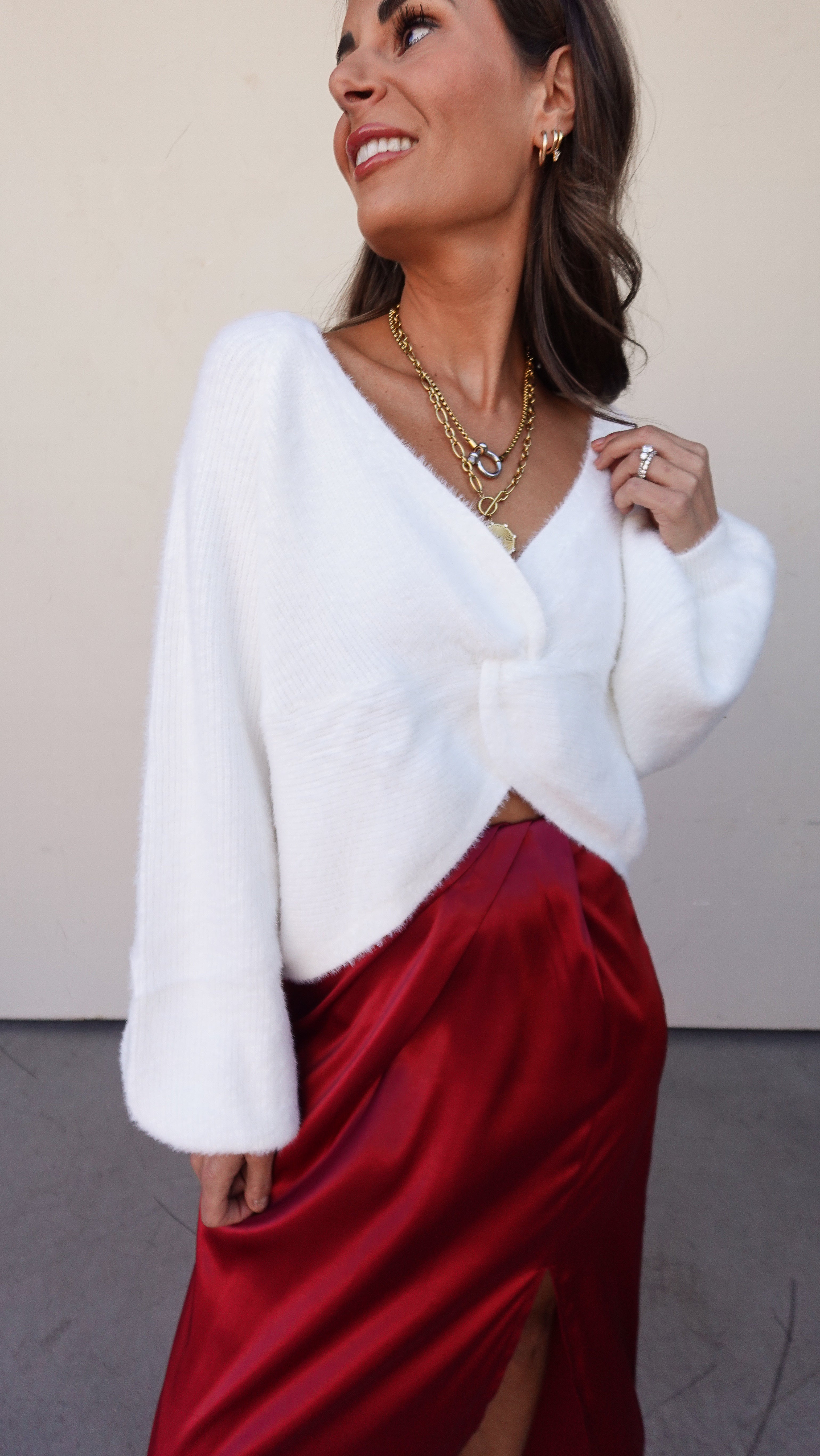 Off White Twist Front Sweater | Elegant Women's Fashion by coolavocek