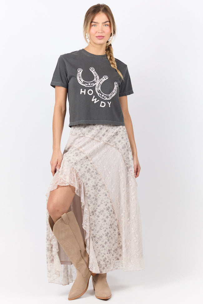 Howdy Horseshoes Dark Grey Boxy Graphic Tee DOORBUSTER | Elegant Women's Fashion by coolavocek