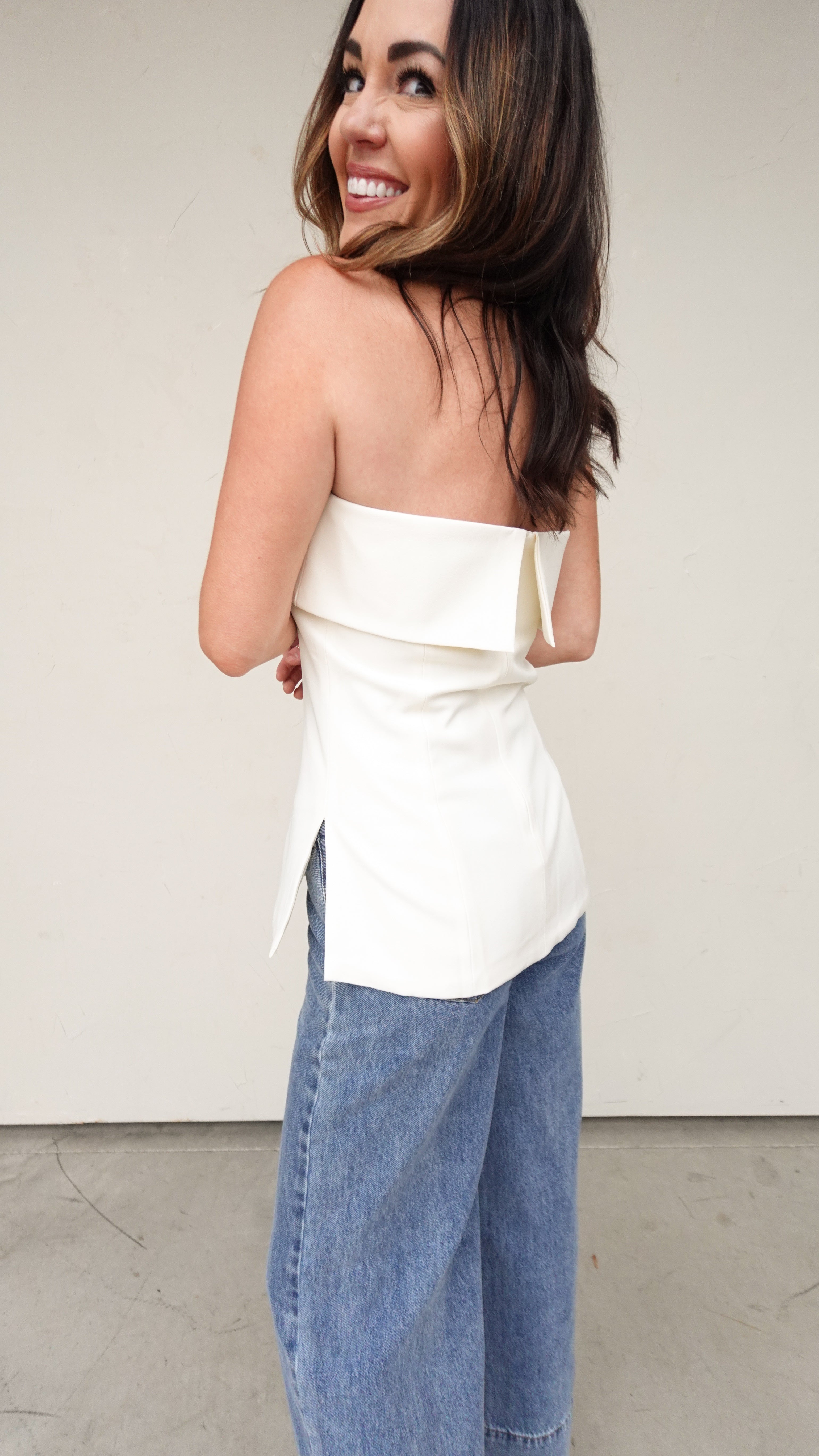 Ivory Foldover Strapless Top | Elegant Women's Fashion by coolavocek