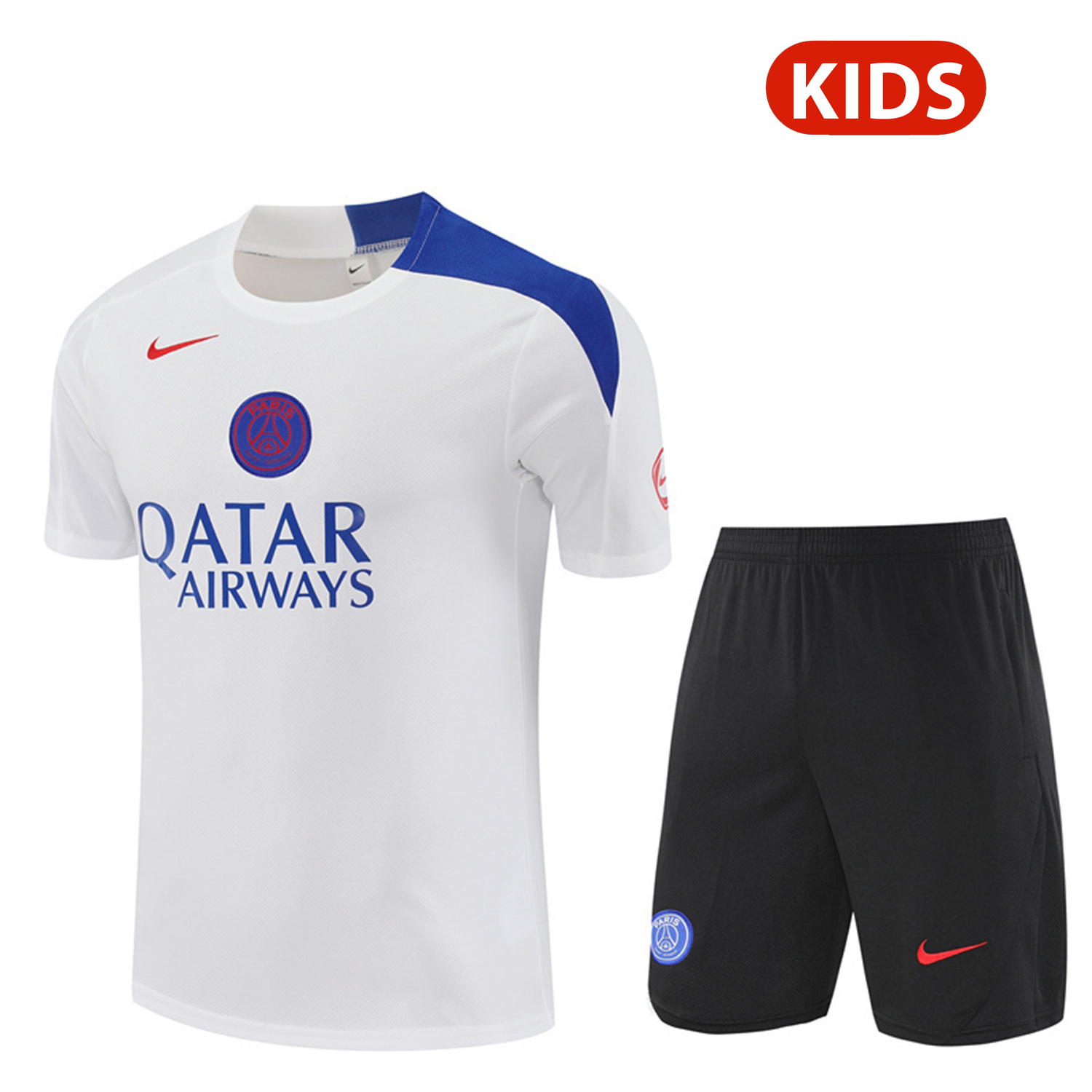 AlphaJersey-Paris Saint-Germain PSG 25-26 Kids Short-Sleeve Training Set - White Top & Black Shorts