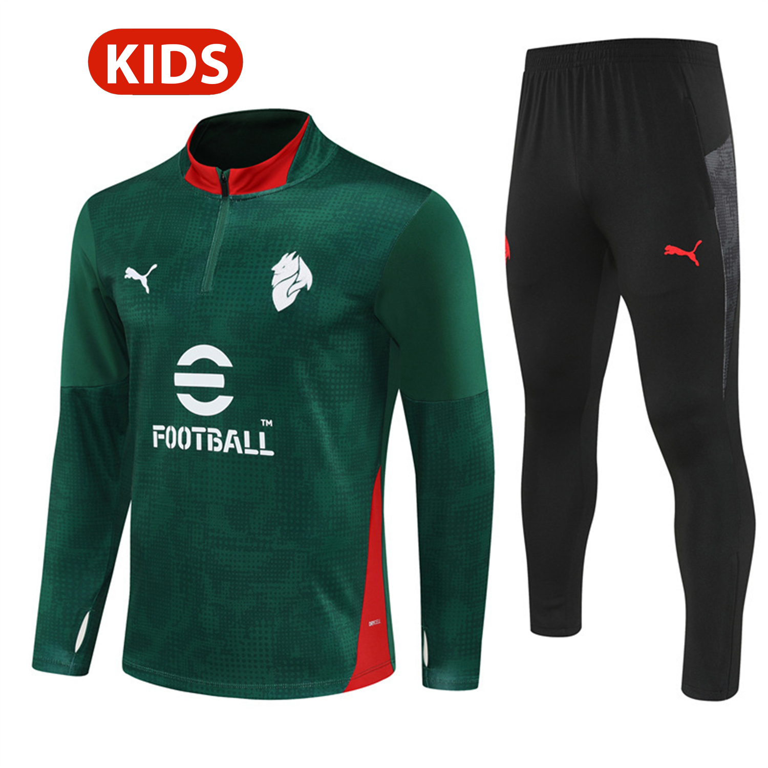 AlphaJersey-AC Milan 25-26 Kids Long Sleeve Training Set - Army Green Top & Black Pants