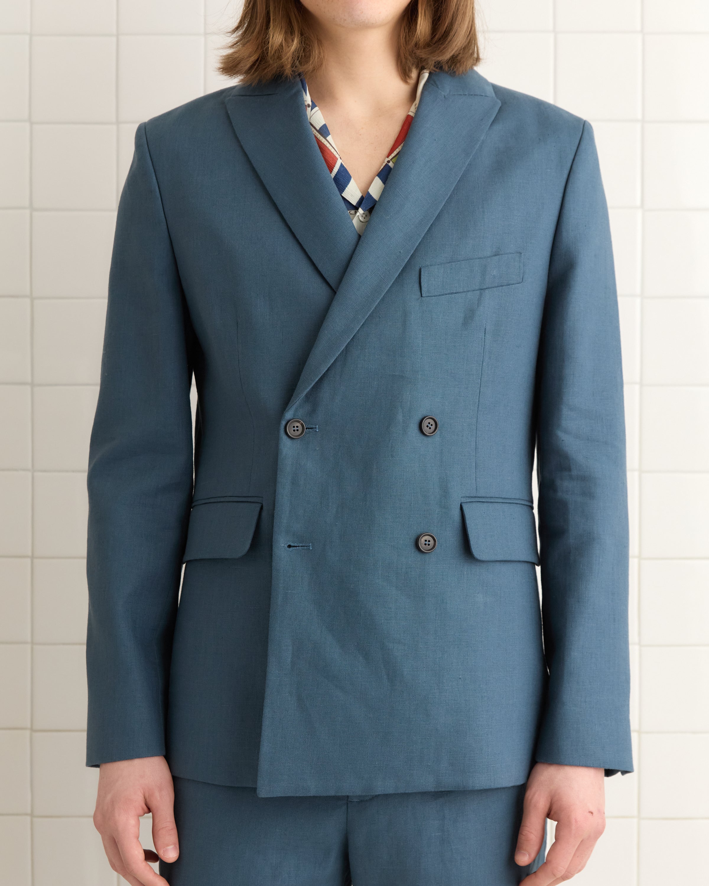 Lightweight Linen Double-Breasted Suit Jacket - Teal | Modern Menswear by yycbvcnbmmnbm