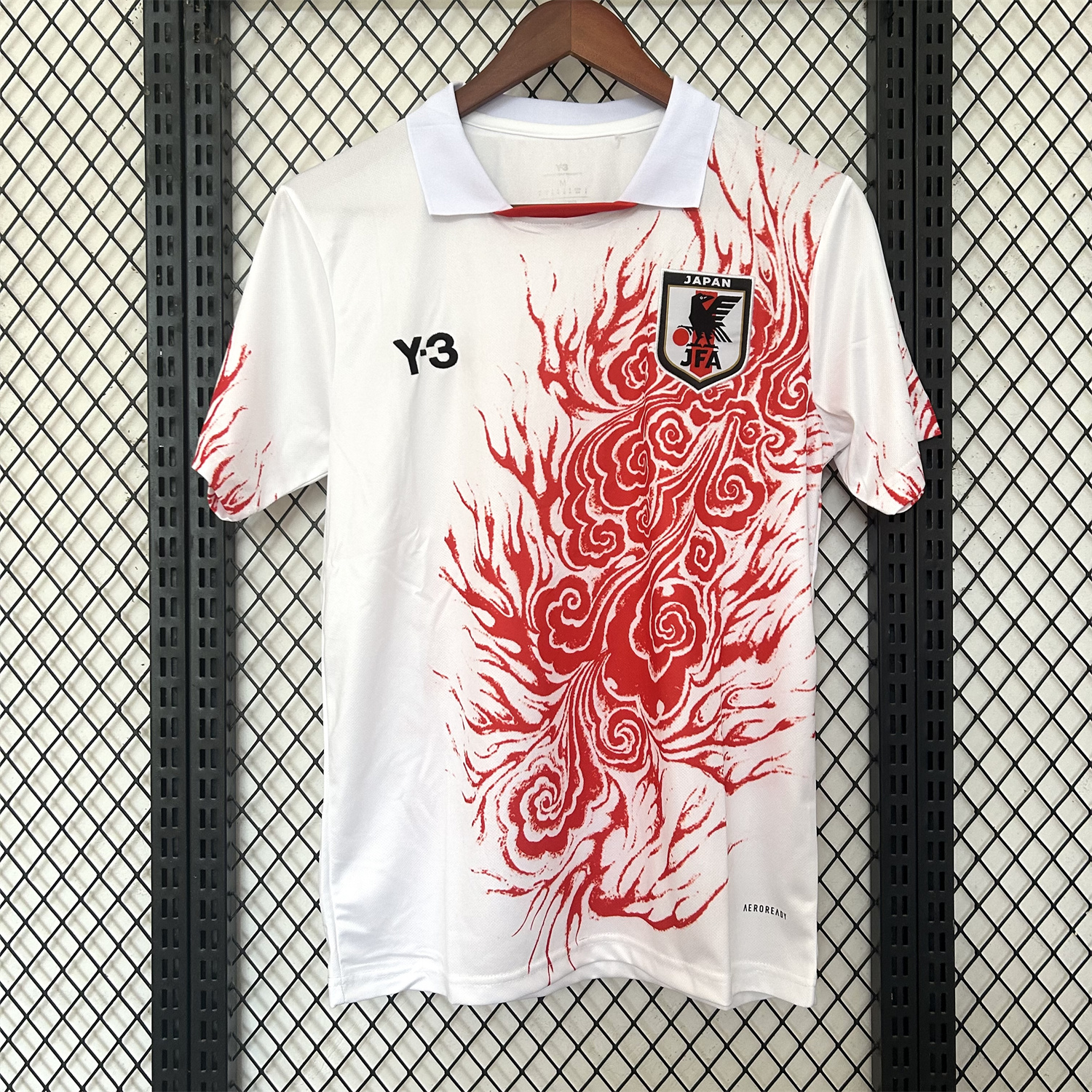 AlphaJersey-Japan 25-26 Y3 Red Auspicious Cloud Pattern White Jersey - Fans Version