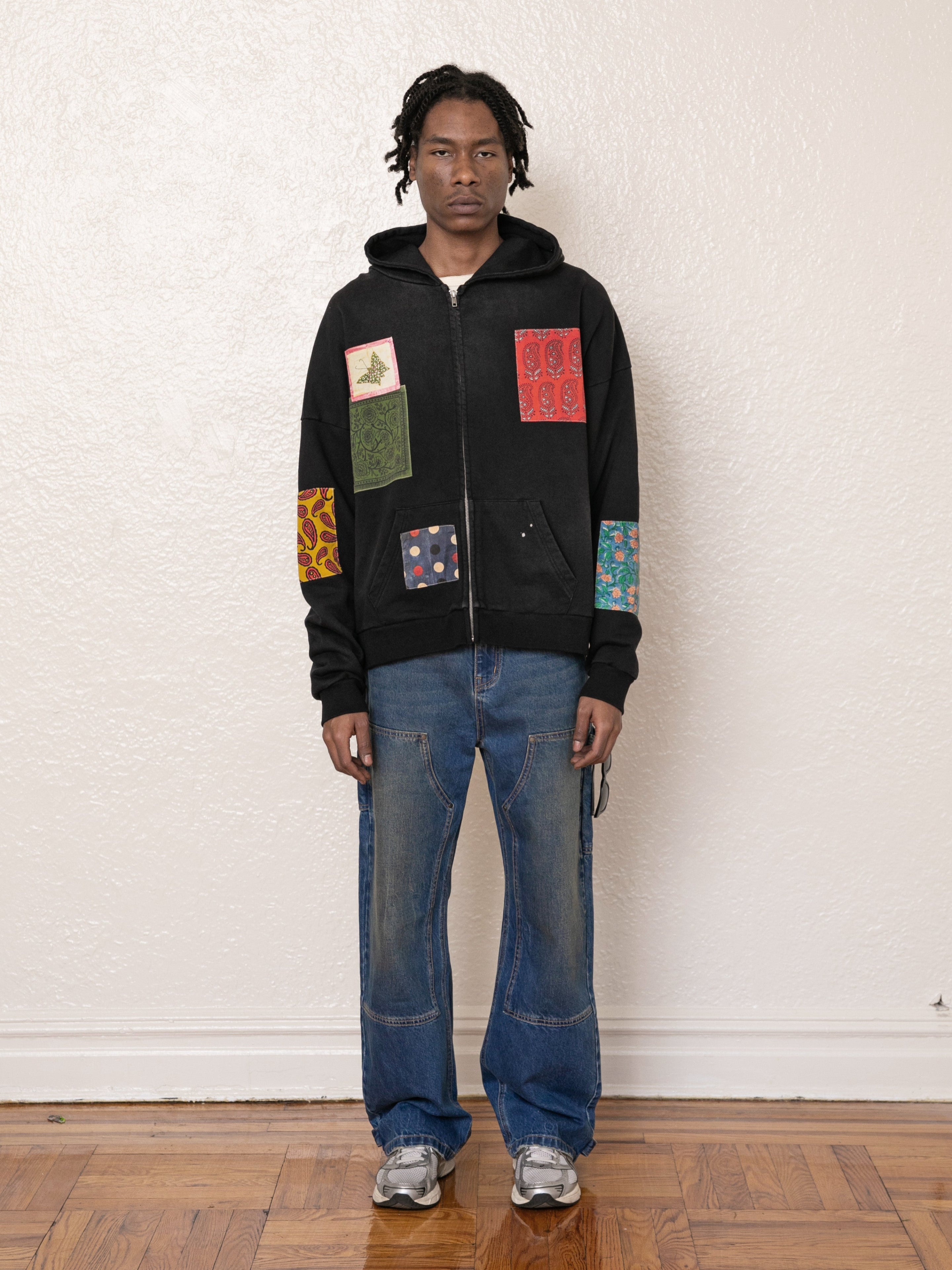 Tapestry Patchwork Zip Up Hoodie | Modern Menswear by yycbvcnbmmnbm