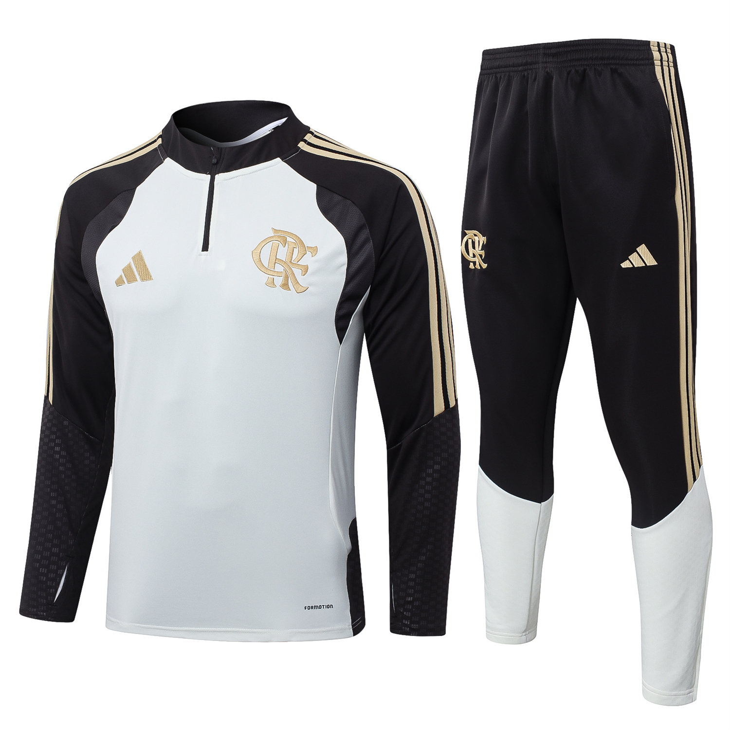 AlphaJersey-Flamengo 2026 Long Sleeve Training Set - White Top & Black Pants
