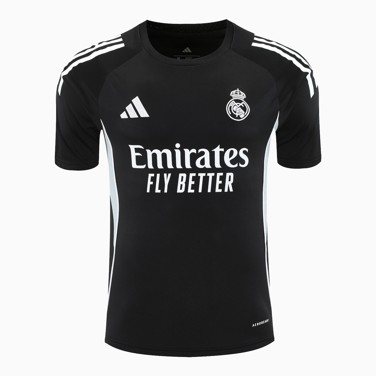 AlphaJersey-Real Madrid 25-26 Short-Sleeve Training Set - Light Grey Stripes Black Top & Black Shorts