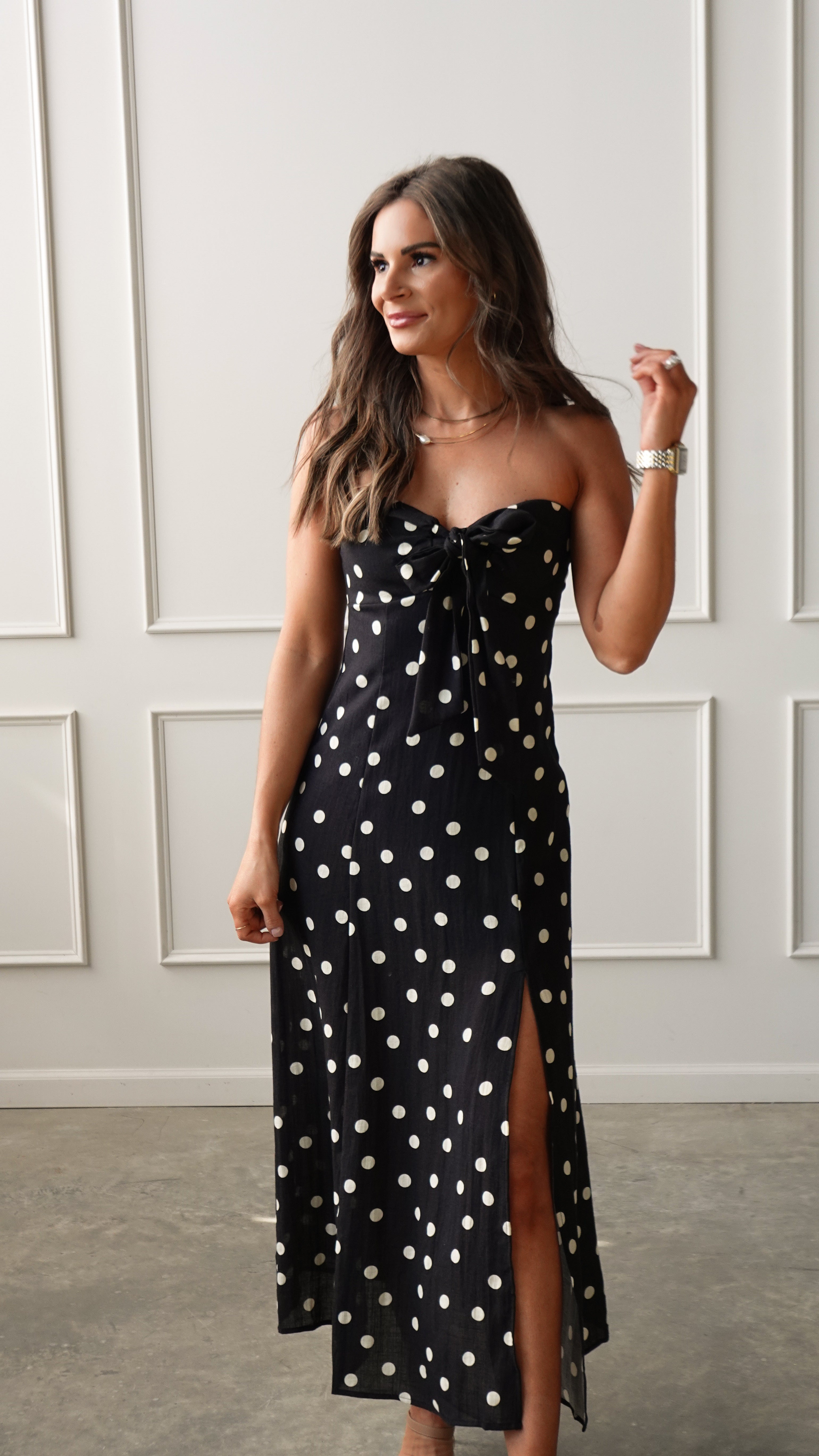 Black Polka Dot Strapless Dress | Elegant Women's Fashion by coolavocek