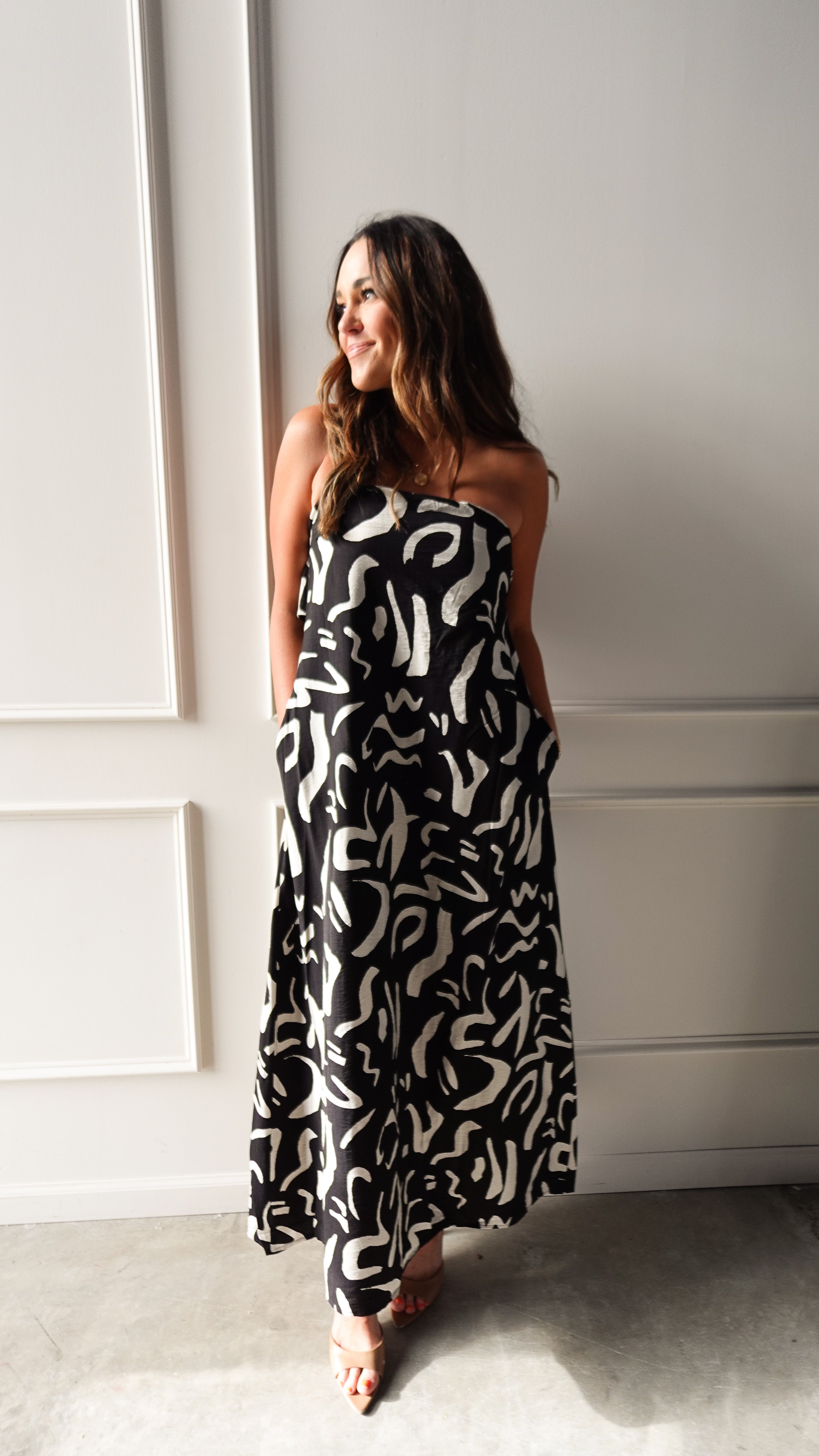 Black Patterned Strapless Dress | Elegant Women's Fashion by coolavocek